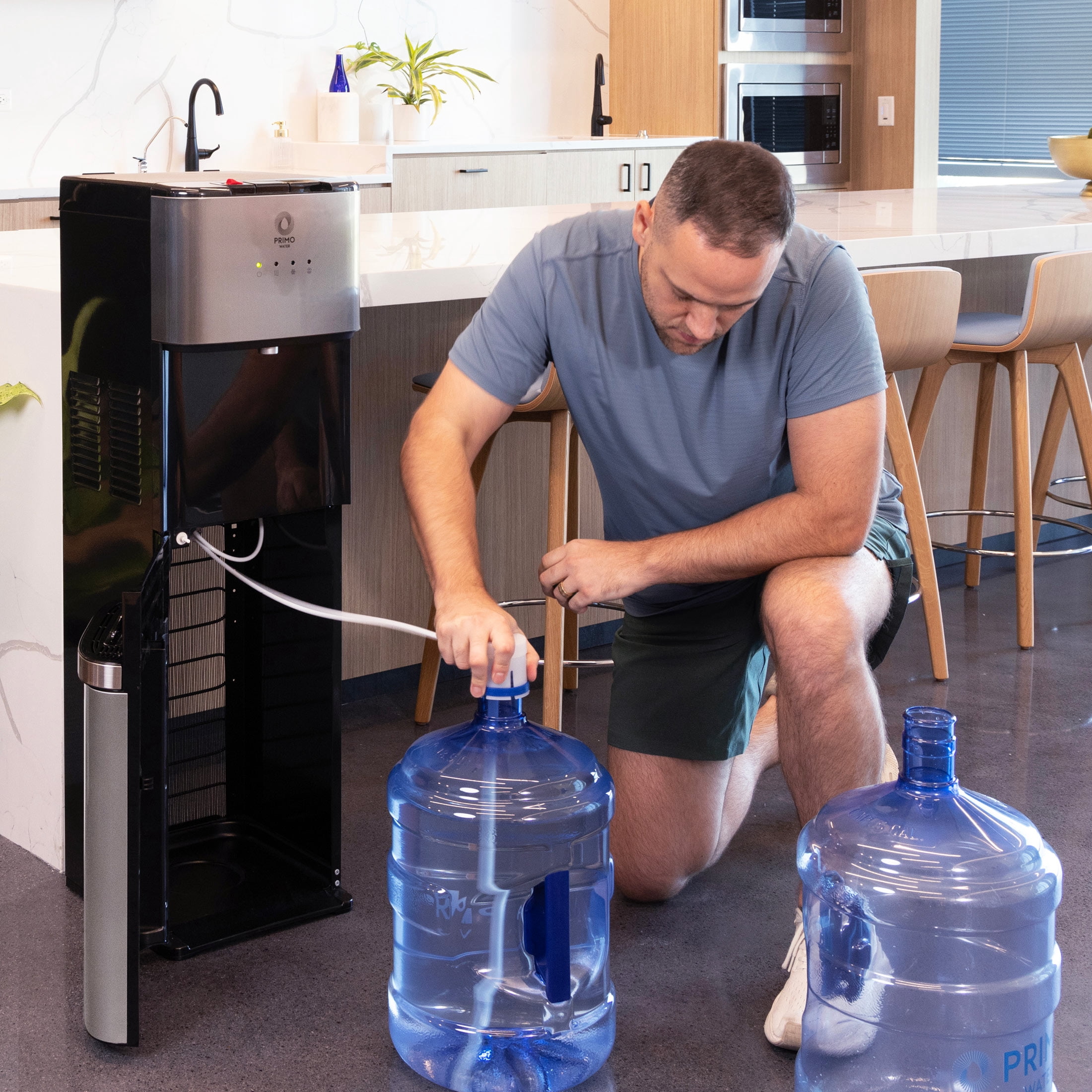 Primo Deluxe Bottom Load Water Dispenser, Hot Cold and Room Temperature (Black and Stainless, 5 gal) ay0sy