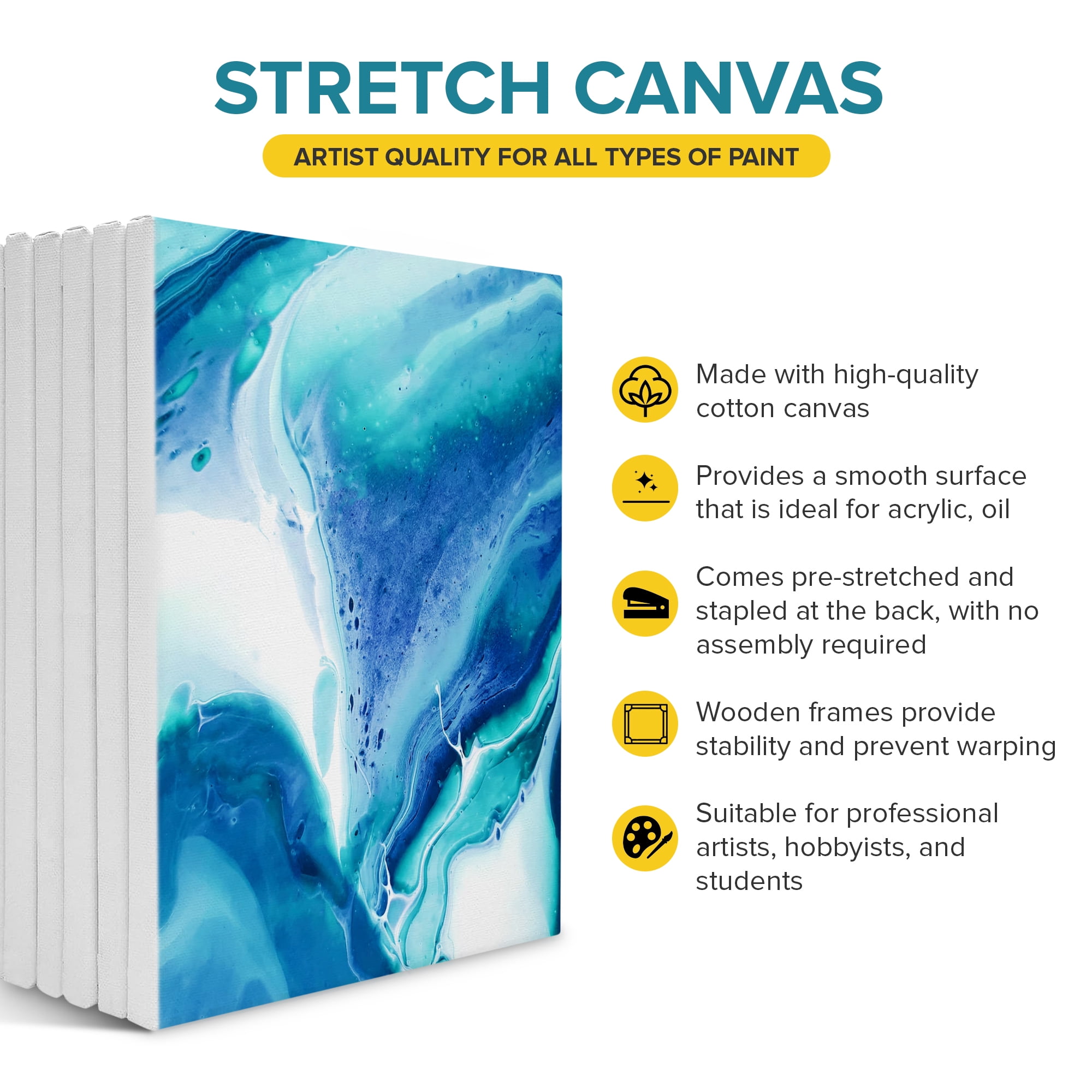 Artist Concepts Pre-Stretched Blank Canvas Frames for Painting and Crafts (White, 11 in x 14 in, 6 Pack) wrftg