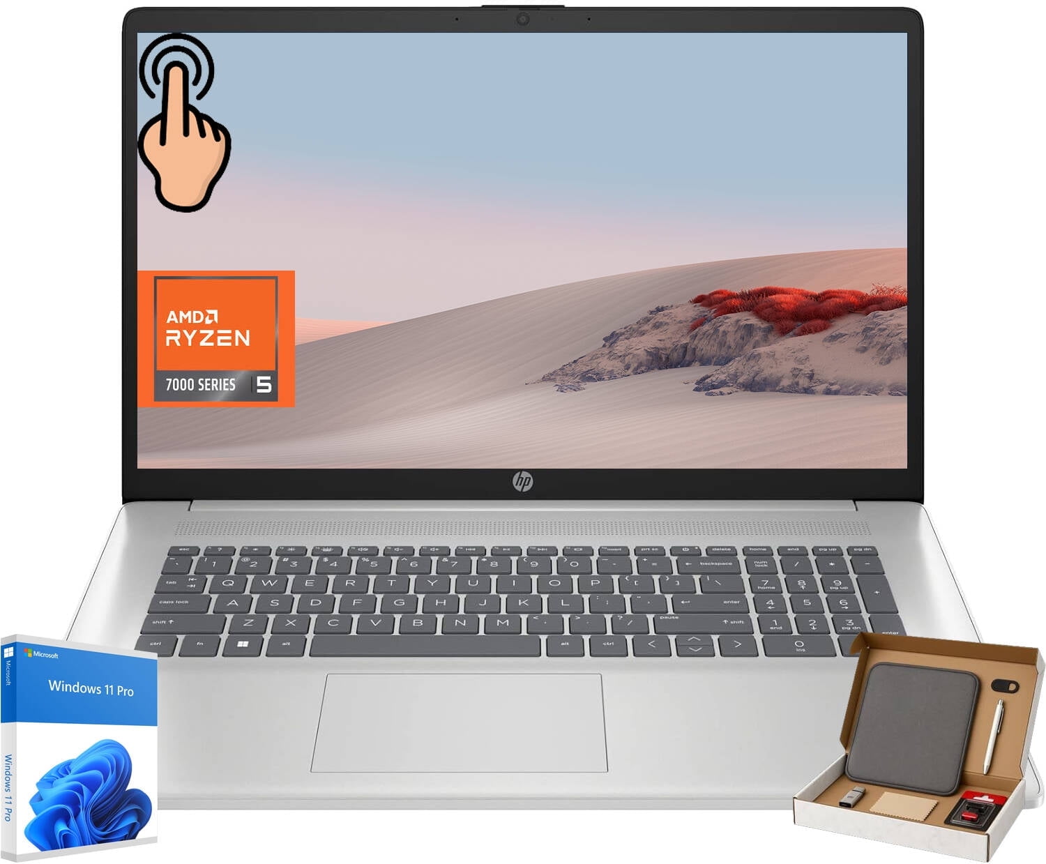 HP 17.3 inch Touchscreen Business Laptop, AMD Ryzen 5 7530U, 64GB RAM, 2TB SSD, Windows 11 Pro (Silver, 17.3 in) nobky