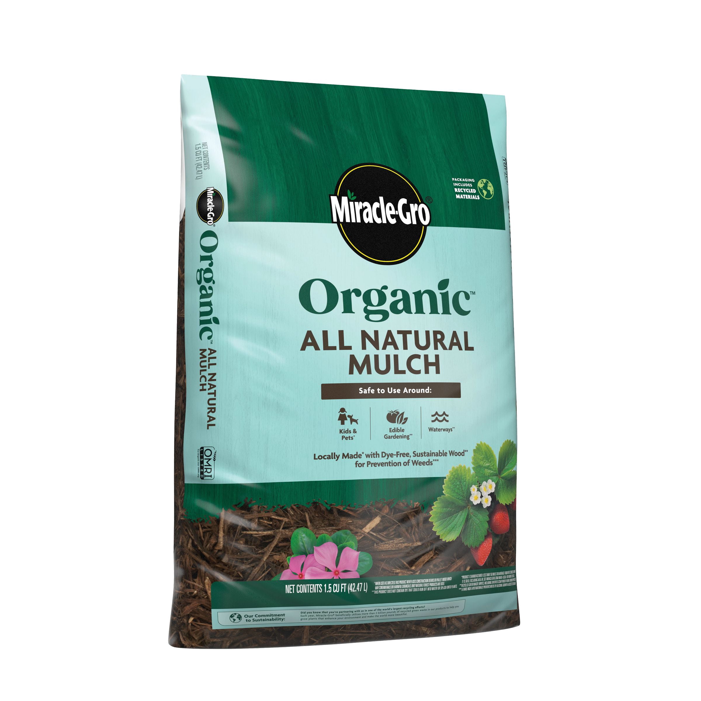 Miracle-Gro Organic All Natural Mulch for Gardening and Landscaping (Brown, 1.5 cu. ft.) 5f1uc
