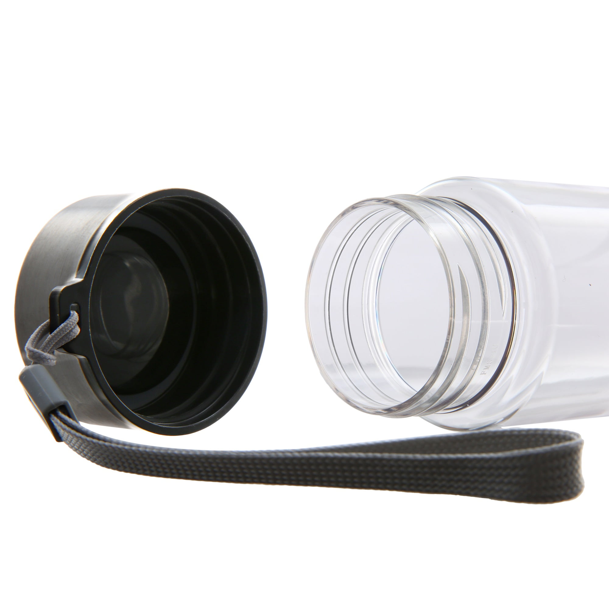 Mainstays Durable Plastic Water Container with Stainless Steel Screw Cap and Carry Strap (Clear, 18 oz) fgjok