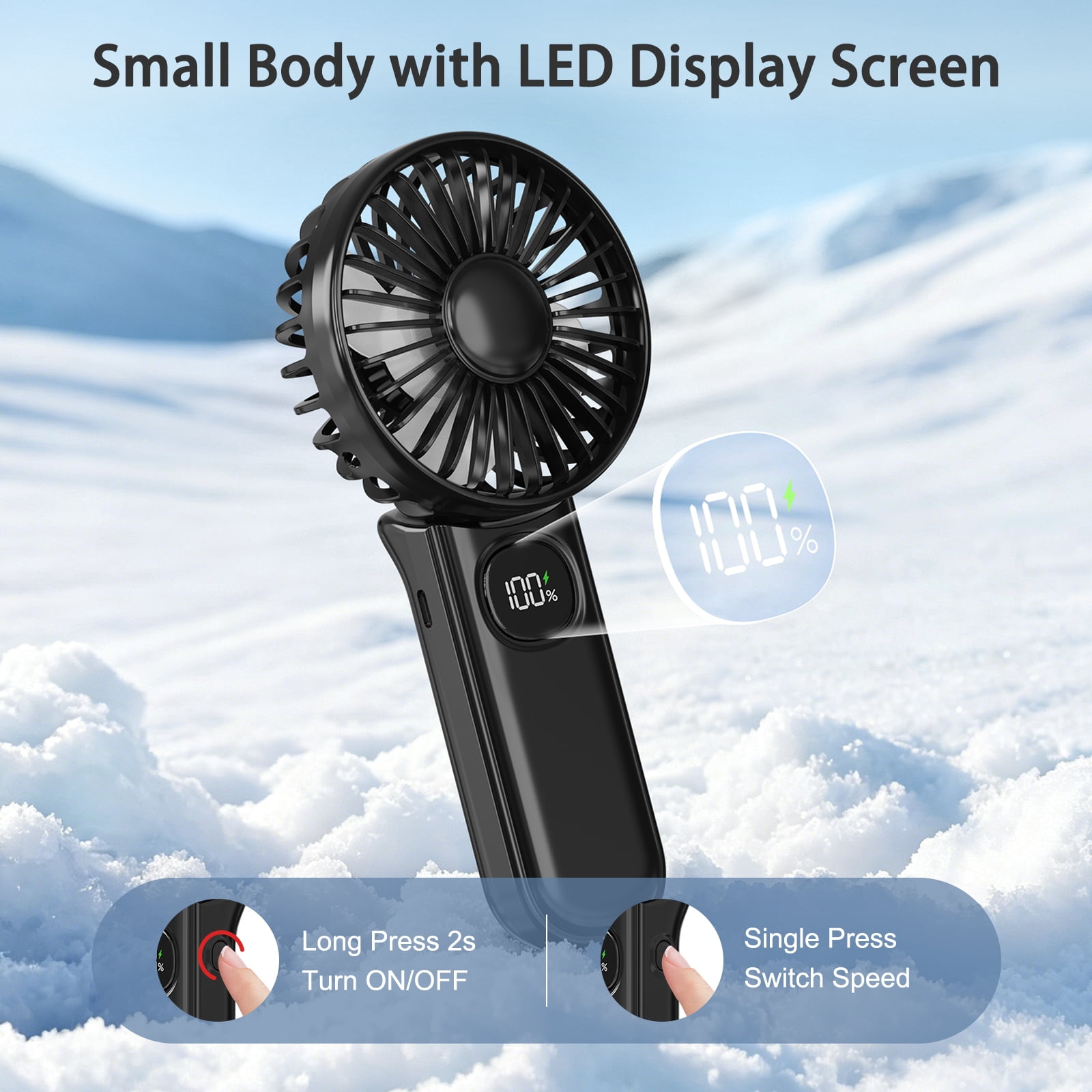 Aubiu 5-Speed Portable Handheld Fan, 3-in-1 USB Rechargeable Personal Cooling Fan (Black & White, 2-Pack) hppiv