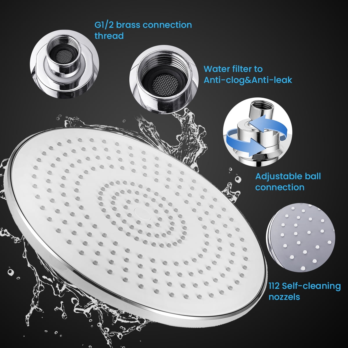 YEERSWAG 9 Inch High Pressure Rainfall Shower Head and Handheld Combo (Chrome, 60 in Hose) aoo09
