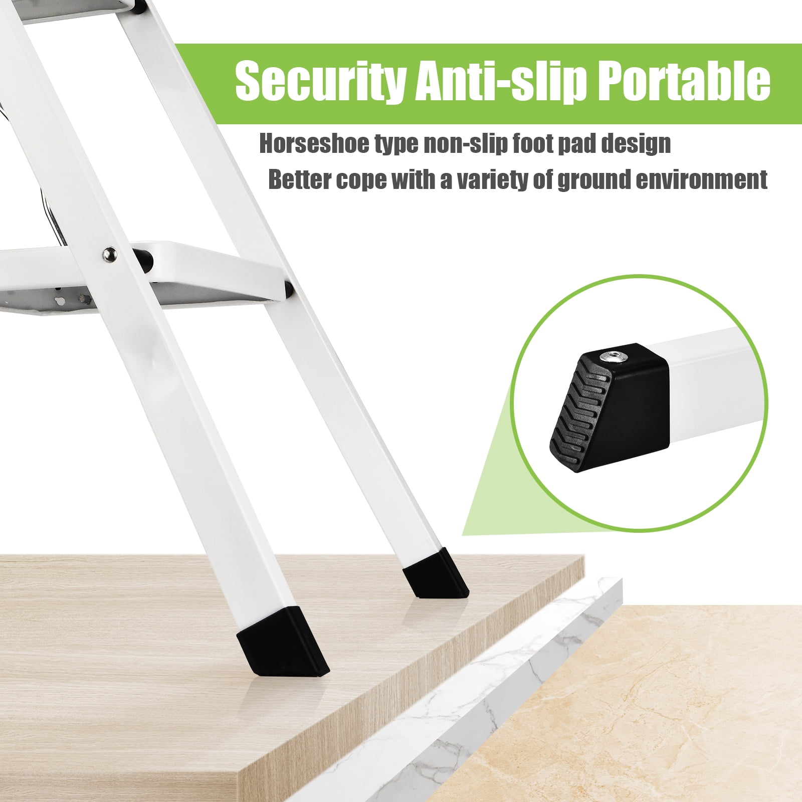 HBTower 3 Step Ladder, Folding Step Stool with Anti-Slip Pedals and Handrails, Heavy-Duty Steel Frame (White, 330 lb Capacity) ydqro