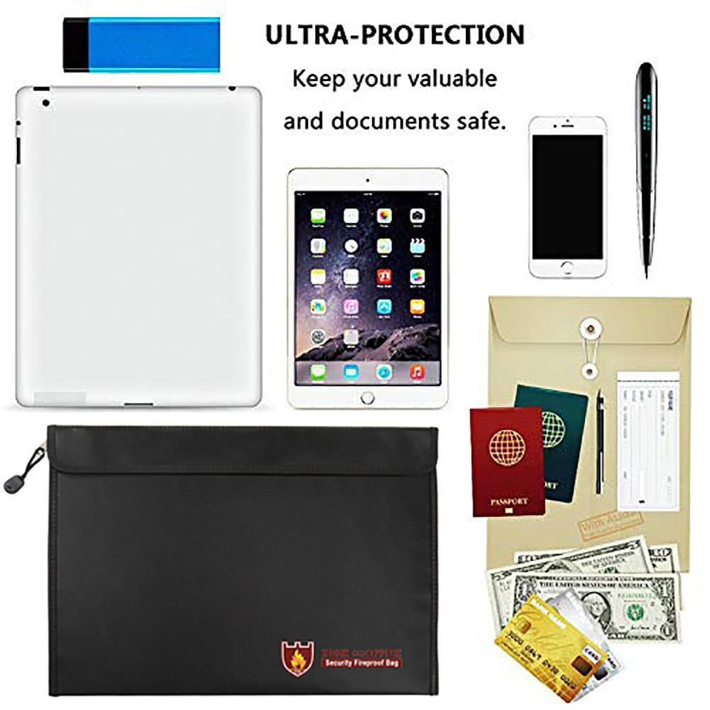 EDAL Fireproof Document Bag, Waterproof Money Pouch with Zipper for Safe Storage (Black, 15x11 in) 34mzi