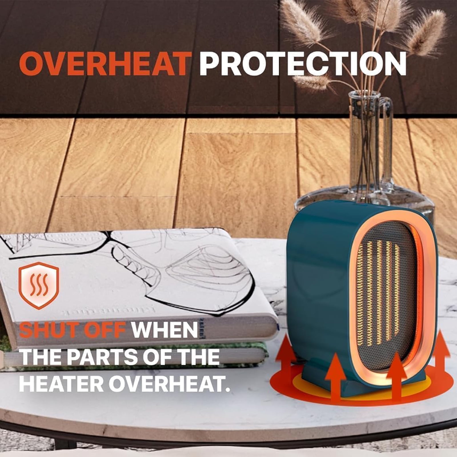 OhhGo Portable PTC Ceramic Space Heater for Indoor Use, Quiet Desktop Heater with Overheat & Tip-Over Protection (Blue, 1200W) u6jld