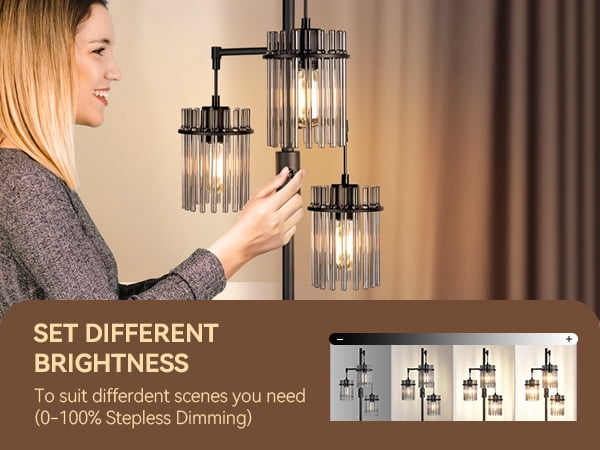 Muaket Industrial Modern Floor Lamp, Dimmable Tree Standing Light with 3 Teardrop Glass Cage Shades (Black, 65 in) yh6qg