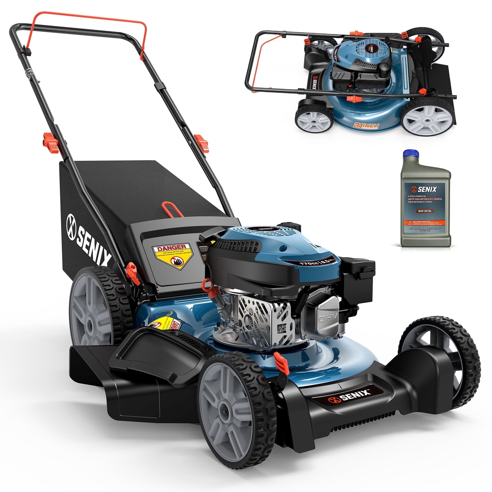 Senix Gas Lawn Mower 21 in Cutting Width 144cc 4-Cycle Engine 3-in-1 (Blue, 21 in) hnvuj