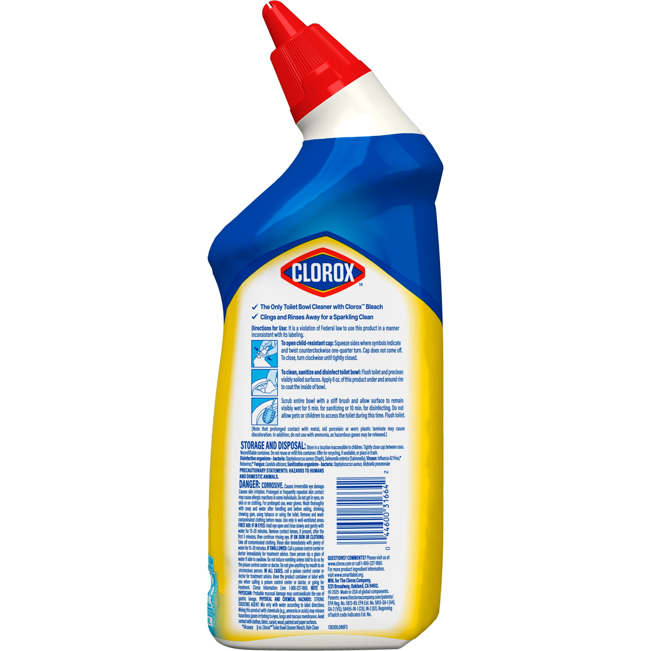 Clorox Toilet Bowl Cleaner Clinging Bleach Gel, Deep Cleaning & Deodorizing, Crisp Lemon (24 fl oz) 6svp3