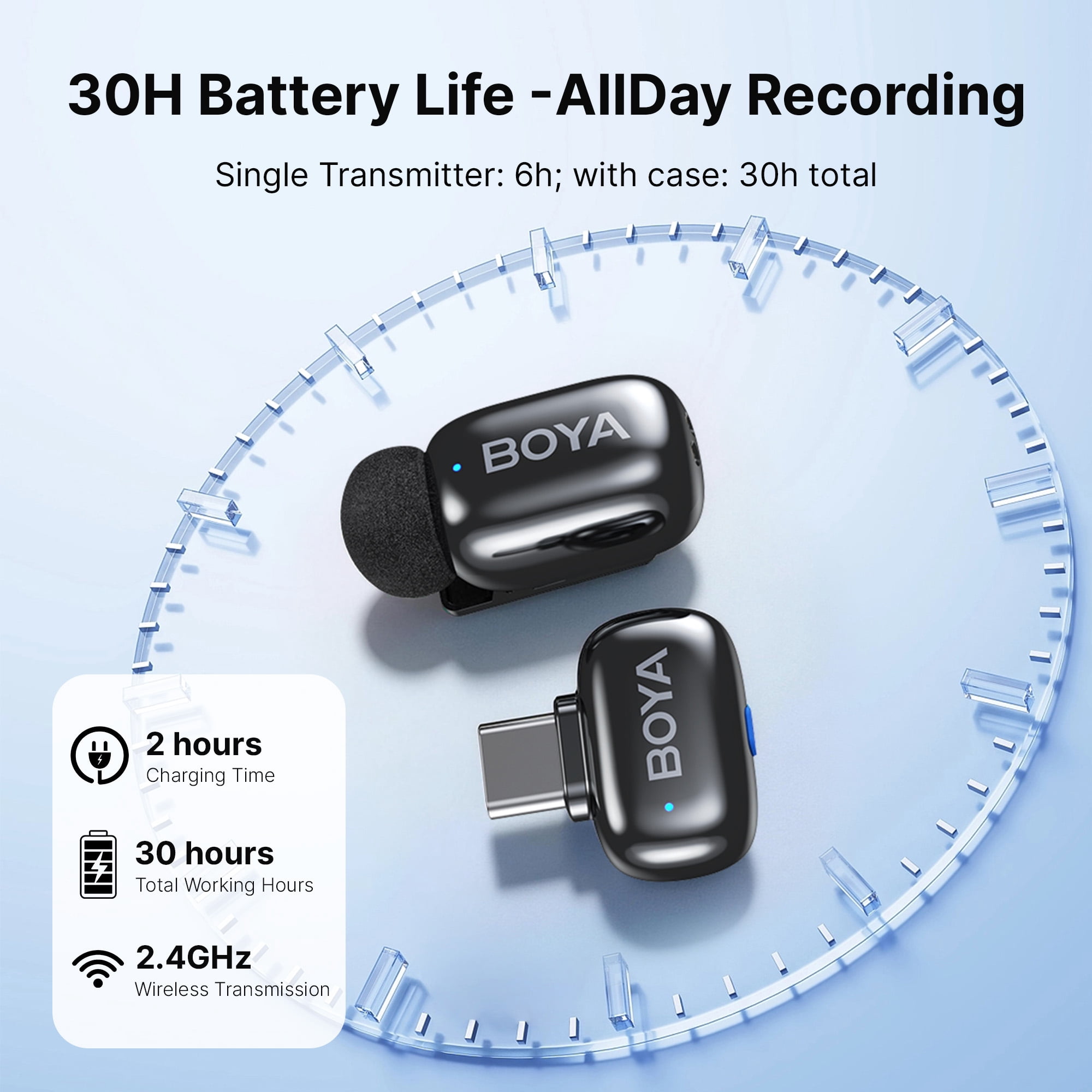 BOYA Mini 2 Wireless Lavalier Microphone System with Charging Case (Black, 328 ft Range) 4ezva