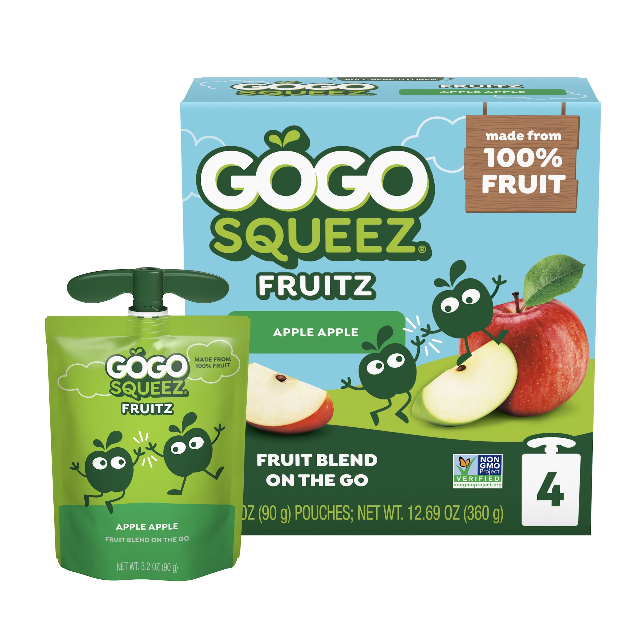 GoGo squeeZ Fruit Puree Applesauce Pouches, No Sugar Added, Healthy Snack (Apple, 4 Pack, 3.2 oz) x6263