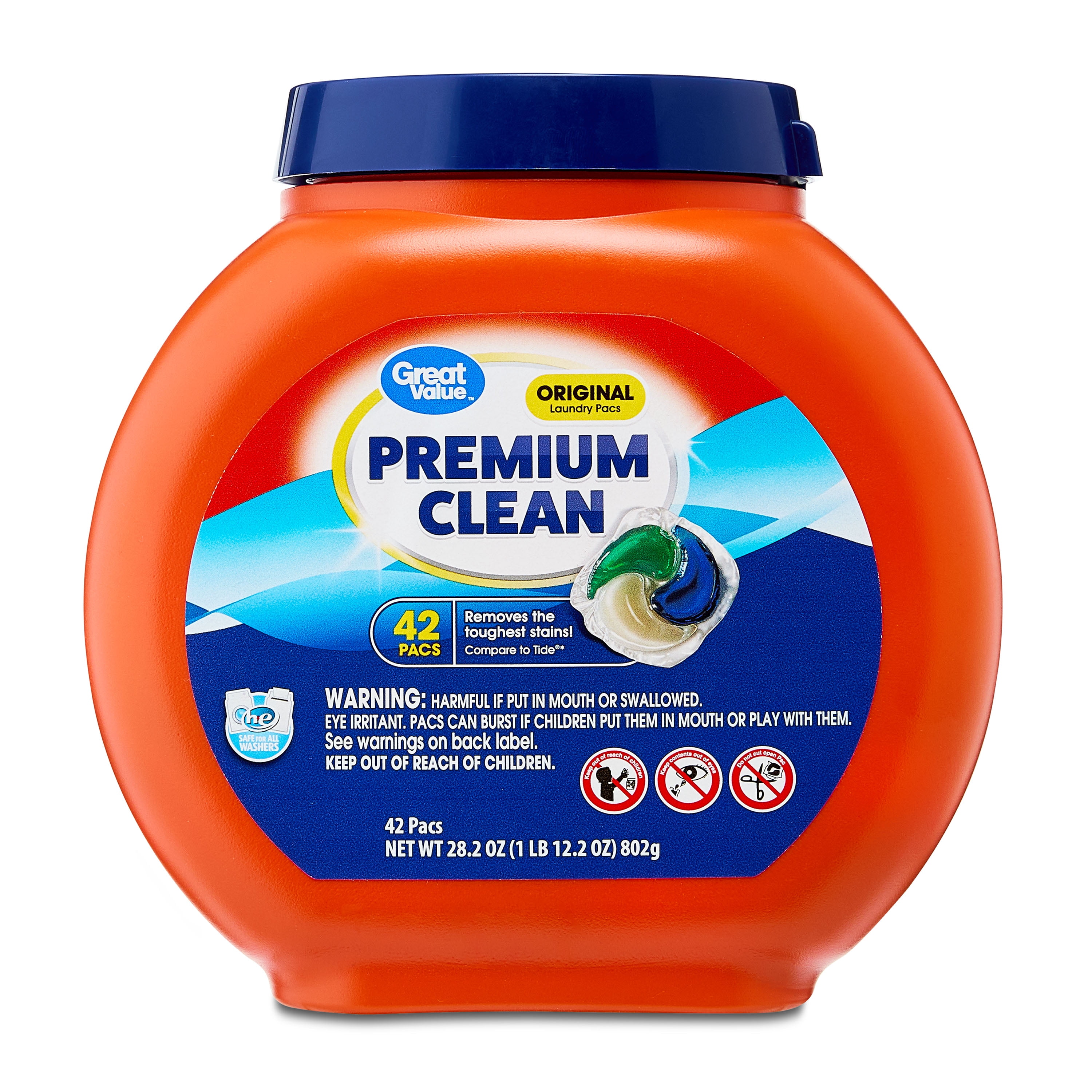 Great Value Premium Clean Laundry Pacs, Original Scent (42 Count) uo4v8