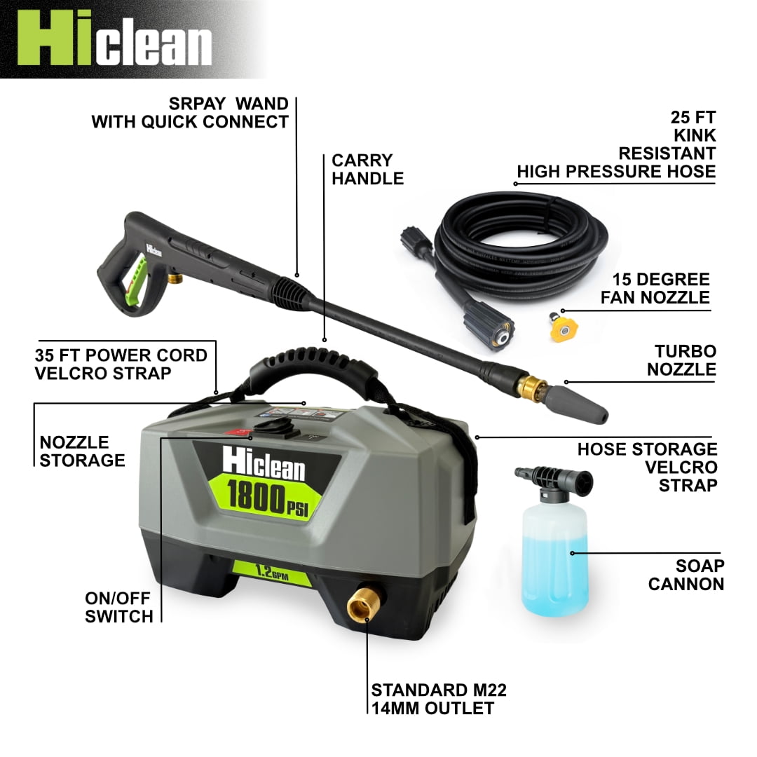 Hiclean 1800 PSI Electric Pressure Washer, Compact Power Cleaner with Foam Cannon and 20 ft Hose 4yu3s
