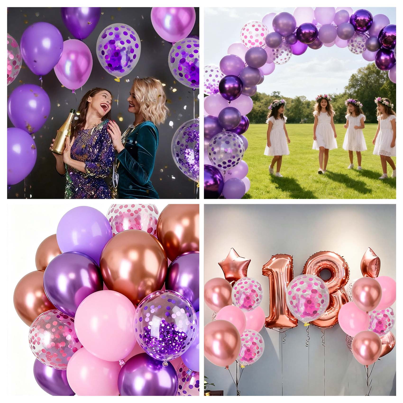 Lnrkai 50-Pack Latex Balloon Set for Party Decorations, Vibrant Pink and Purple Helium-Ready Balloons (12 in) yfp4a