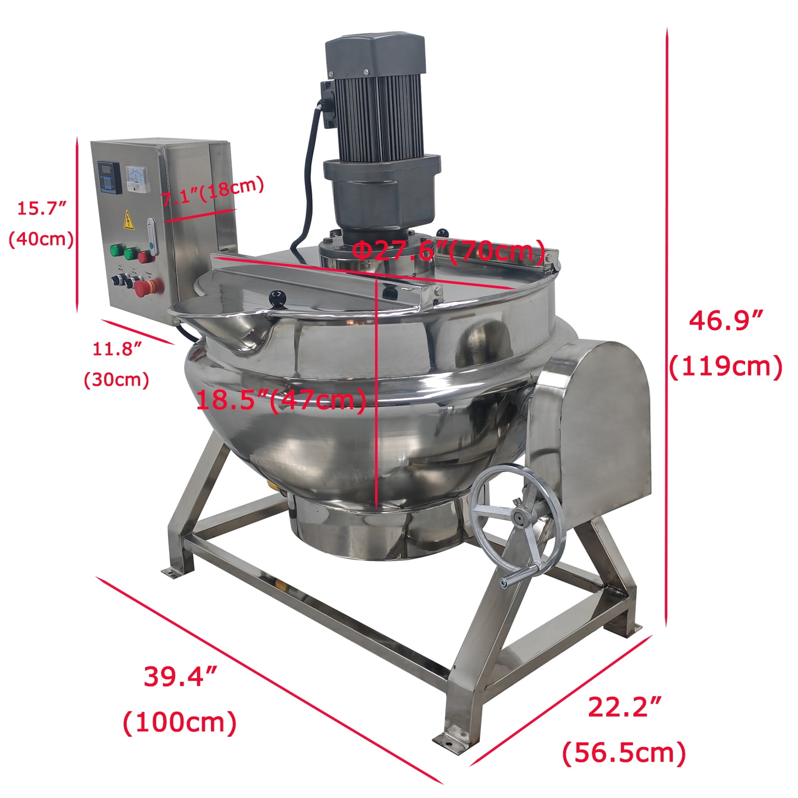 LGXEnzhuo Commercial Jacketed Cooking Kettle with Stirrer and Tilting Mechanism (26.5 gal, Silver) e66id