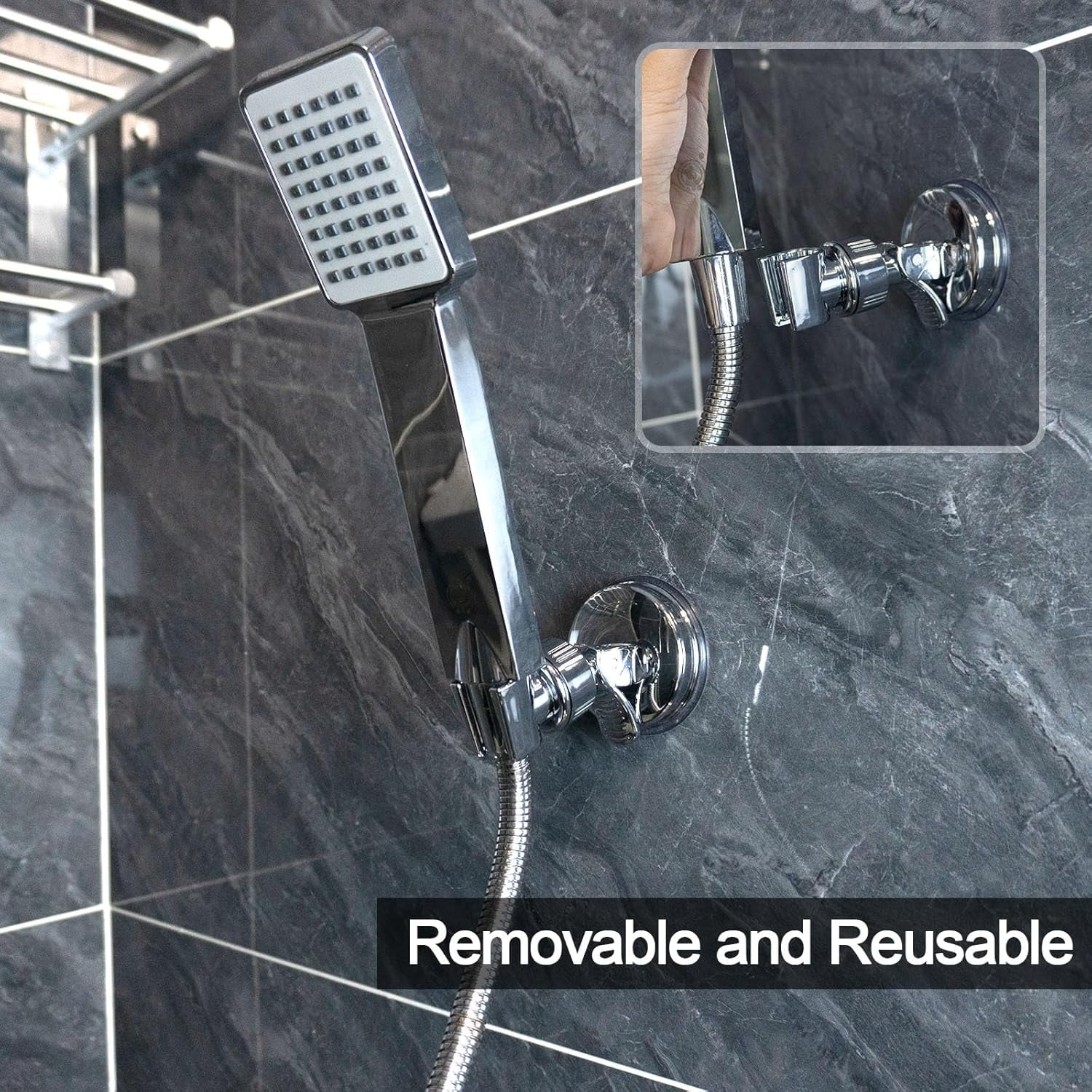 GYTF Adjustable Shower Head Holder, Removable Suction Cup Bracket for Handheld Sprayer (Silver, 2 Pack) 9kn5f