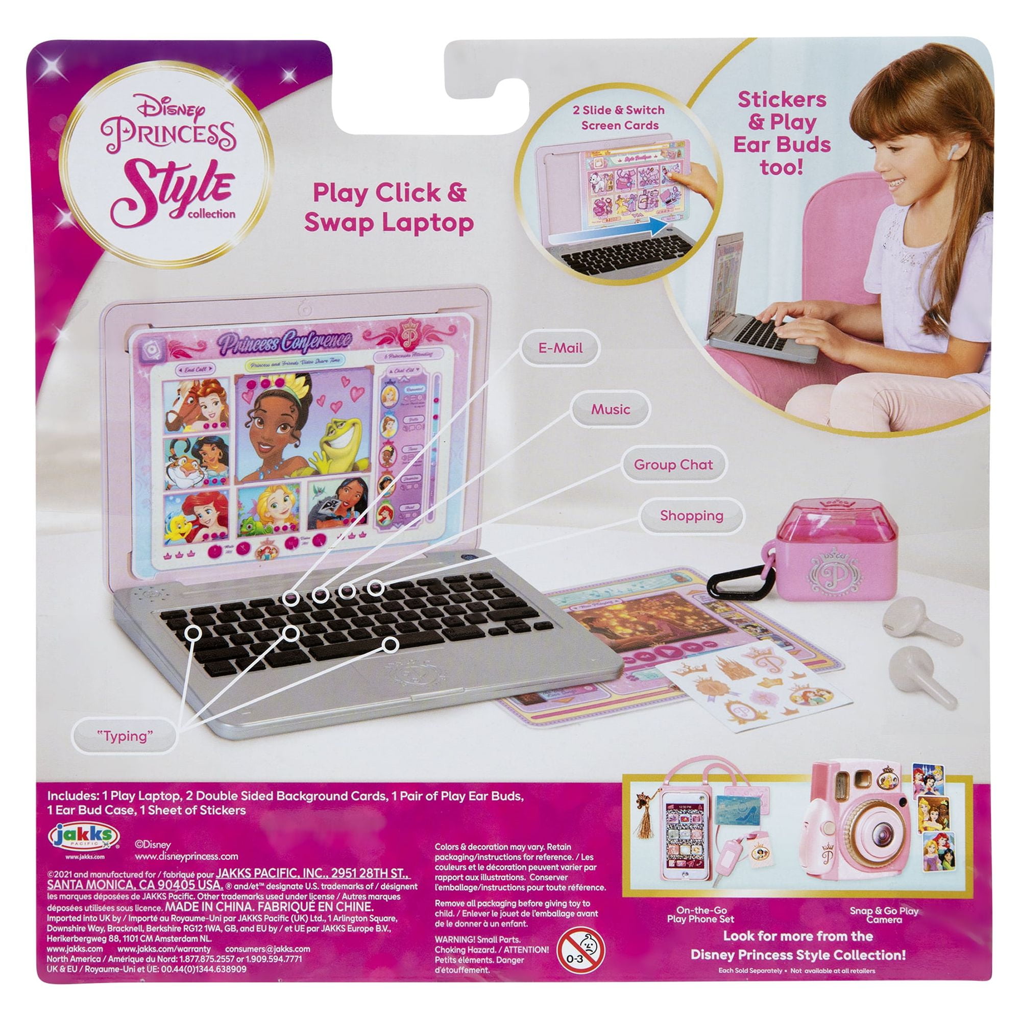 Disney Princess Style Collection Pretend Laptop with Play Earbuds (Pink, 1 Set) 8d370