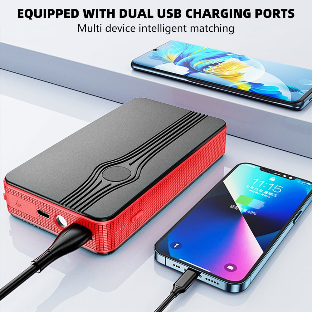 DFITO Portable Car Jump Starter, 300A Peak 12V Battery Booster Power Pack with LED Light and Wireless Charging (Black, 1.02 lb) 3tzrs