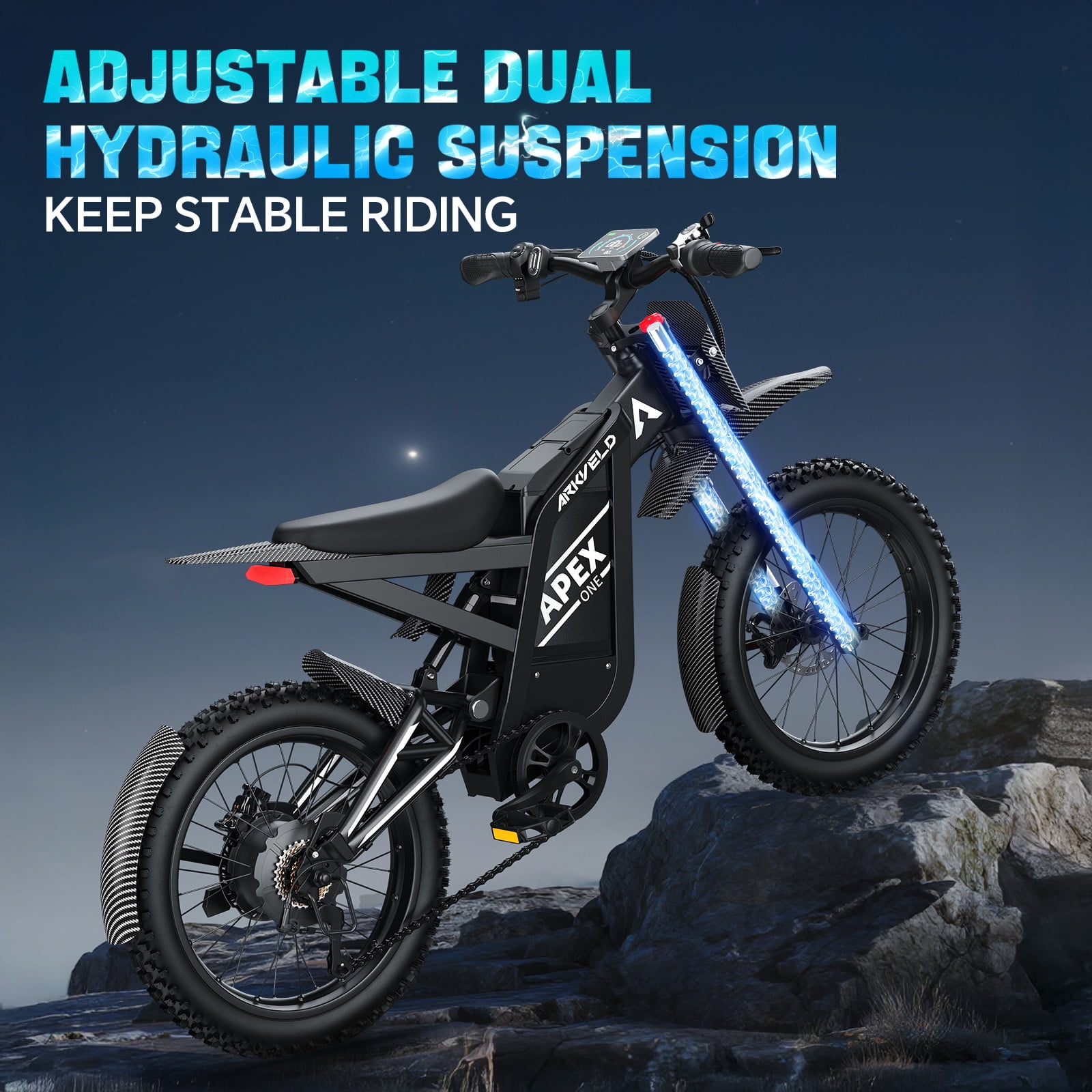 ARKVELD APEX1 Electric Bike for Adults, 3000W All-Terrain Fat Tire E-Bike with 32AH Battery (25 in, Black) 7cc5b