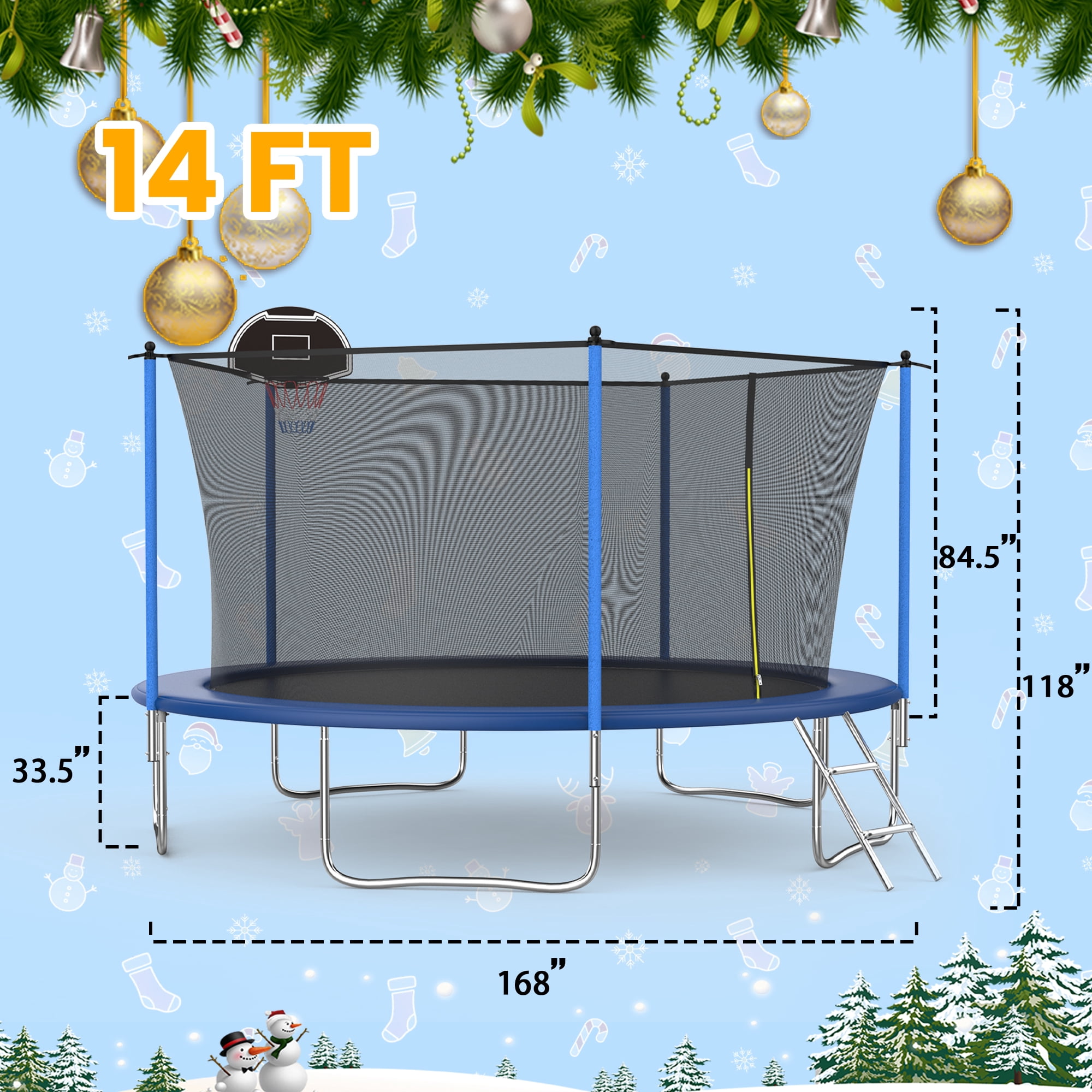 Shengchao Trade 14 ft Recreational Trampoline with Safety Enclosure and Ladder (Blue, 1600 lb Capacity) nyjsg