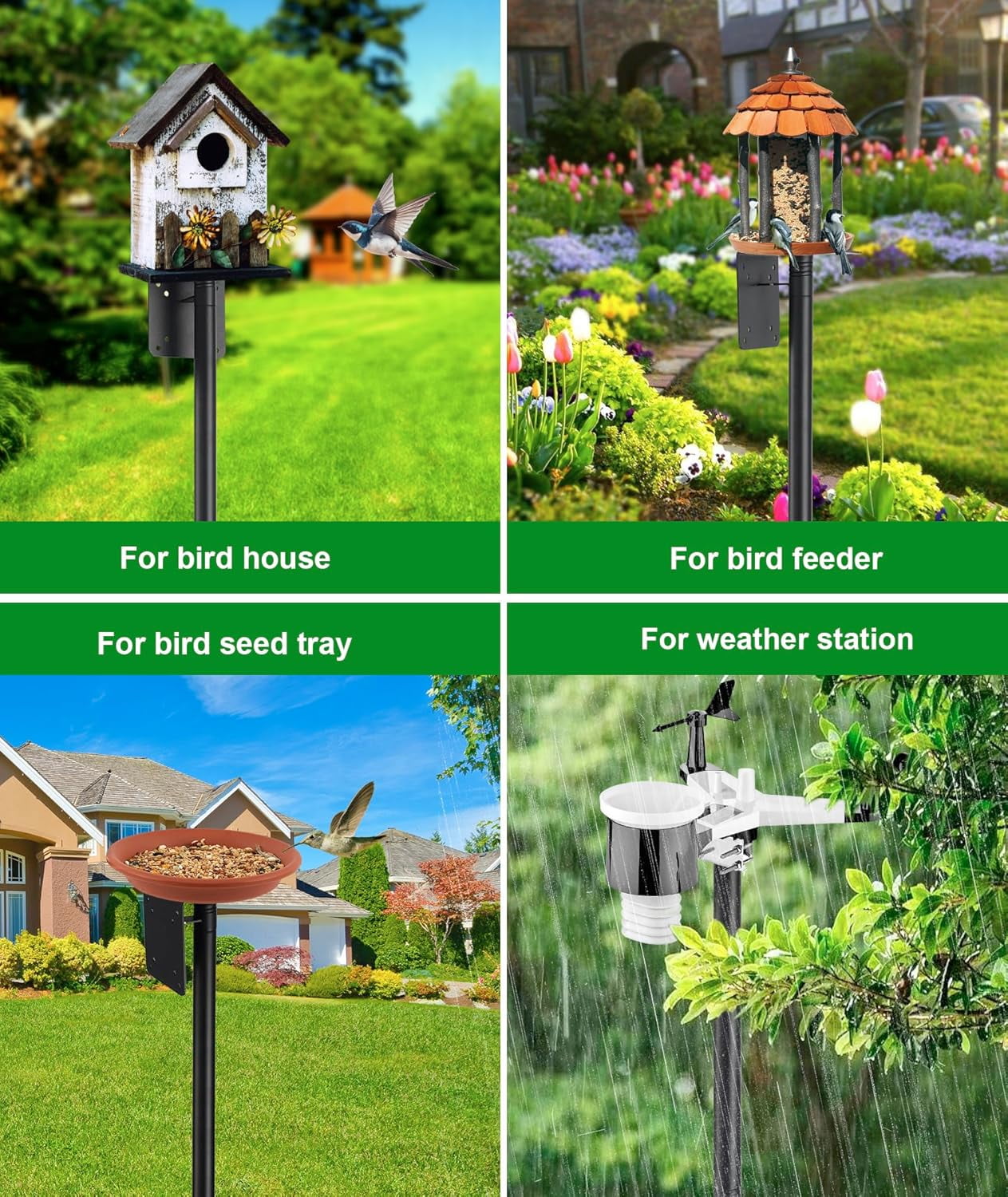 IHOMEPARK Outdoor Bird House Pole, Adjustable Heavy-Duty Metal Feeder Stand (Black, 60 in) ye2q1