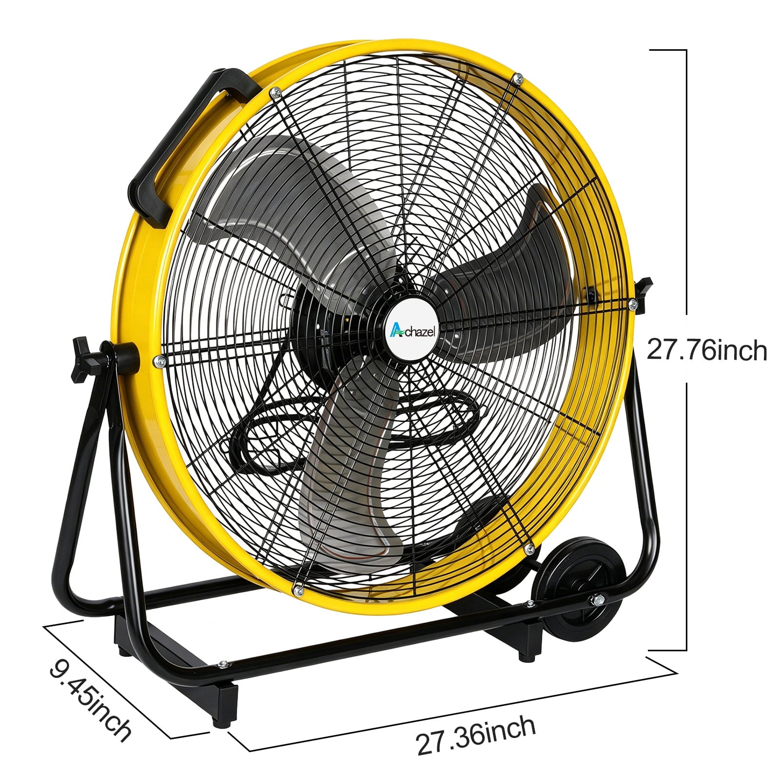 Achazel 24 Inch Industrial Drum Fan, Heavy-Duty 3-Speed High Velocity Floor Fan for Warehouse and Garage Cooling (Yellow, 24 in) mufb0
