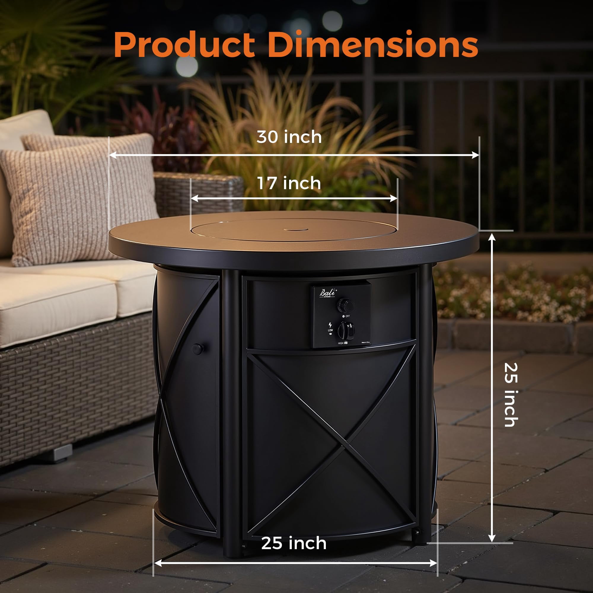 Bali Outdoors 30 in Round Gas Fire Pit Table with 50000 BTU Propane Column for Patio and Backyard (Black) hgdl4