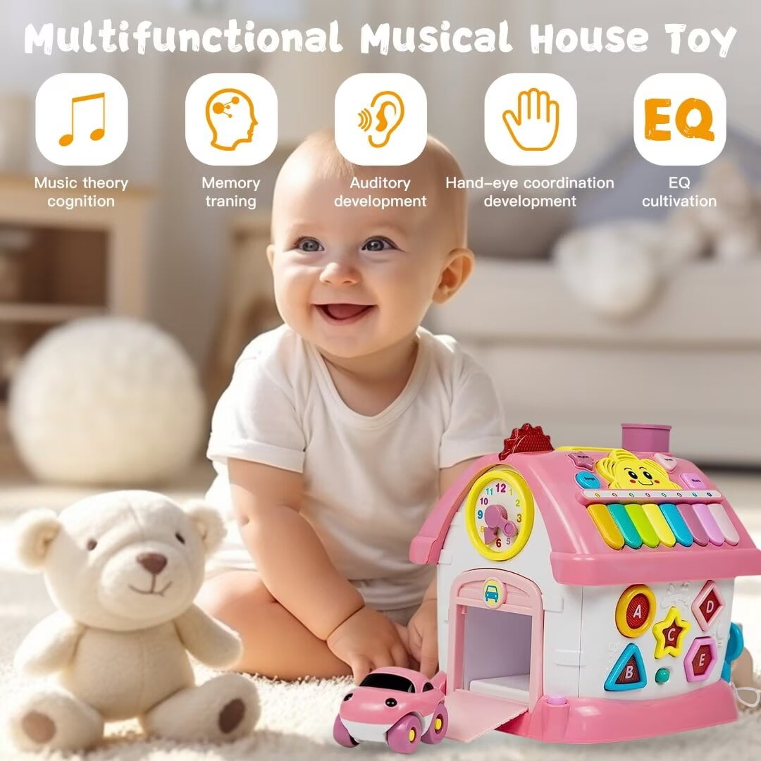 RORONOVA Montessori Activity Cube, 8-in-1 Educational Learning Toy with Music and Lights for Toddlers (Pink, 12 in x 10 in x 10 in) mvael