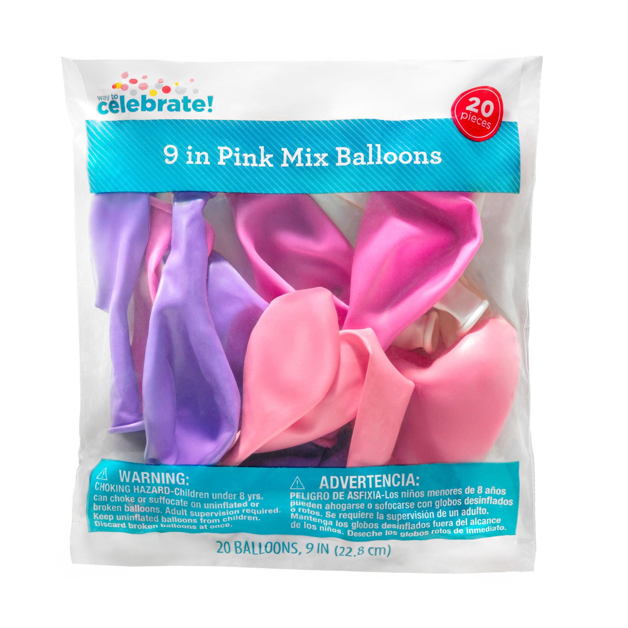 Way To Celebrate Latex Party Balloons, Decorative Assorted Shades (Pink, 20 Pieces, 9 in) fyfe3