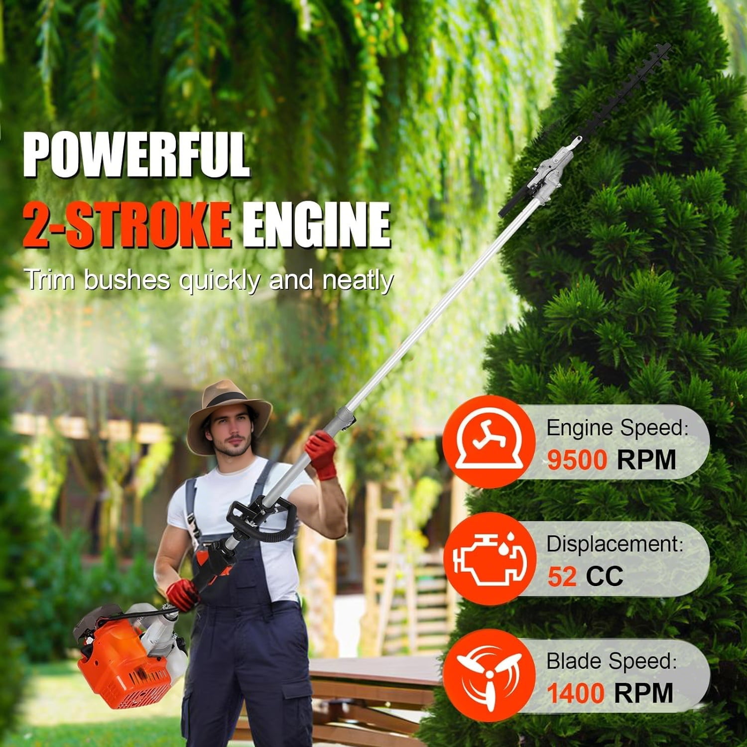 WETS 5-in-1 Gas Garden Trimmer Combo, 52cc 2-Stroke Multi-Tool System with Pole Saw, Hedge Trimmer, and String Trimmer (1 Set) 4f37a