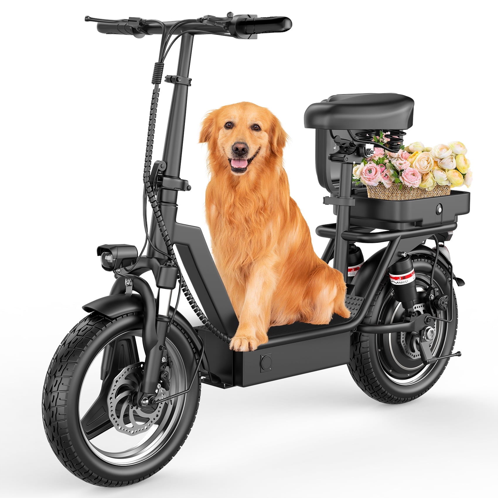 Pikabike Electric Scooter with Seat for Adults, High-Performance Commuter with Full Suspension (Black, 14 in Tires) lgccn