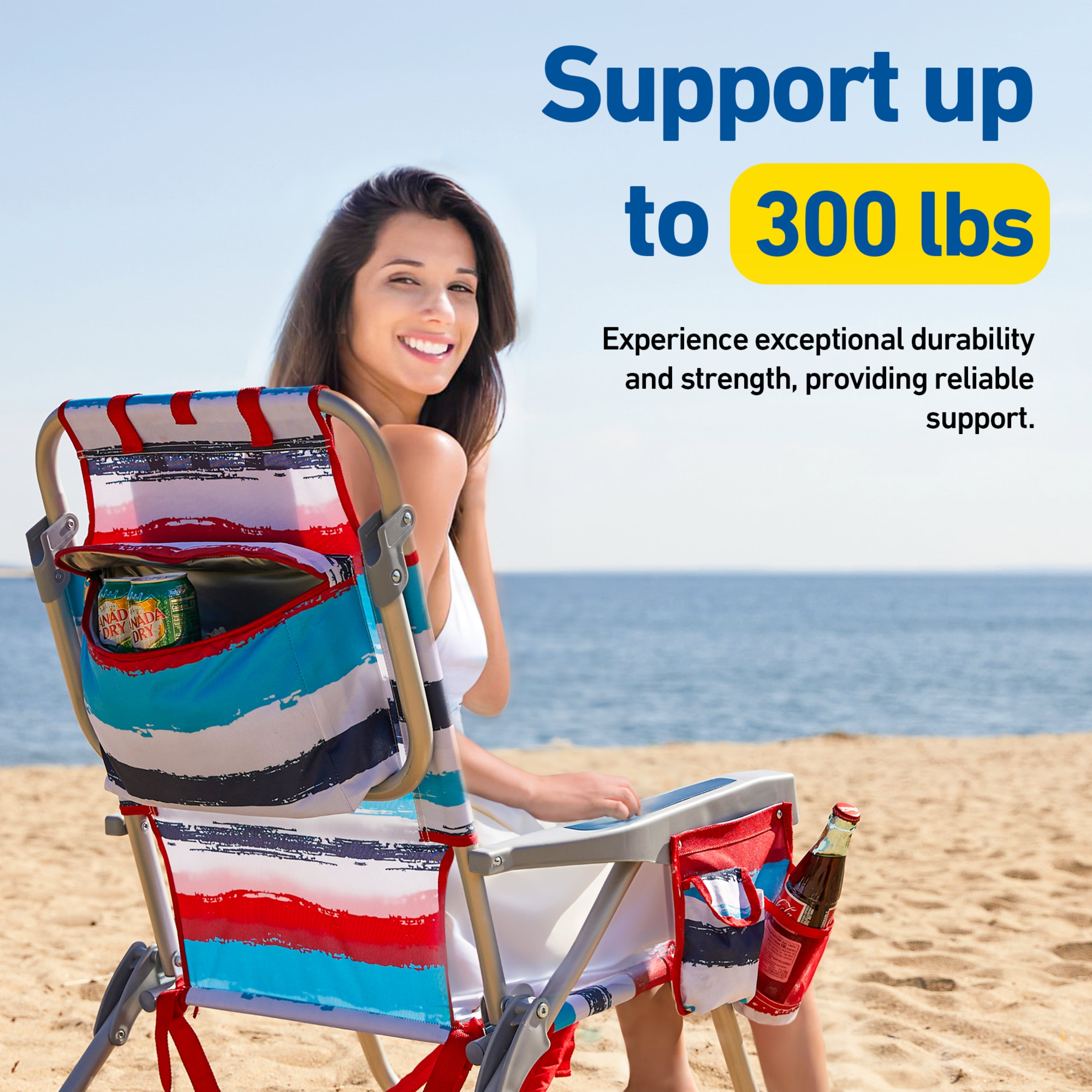 Banana Boat Backpack Beach Chair, Lightweight Aluminum Folding Chair with 5-Position Recline, Headrest, and Insulated Pocket (Red, 2 Pack) auy7n