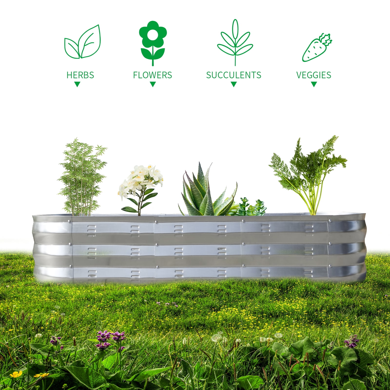 Nana Guard Galvanized Metal Raised Garden Bed, Heavy-Duty Outdoor Planter Box (Silver, 67 in x 20 in x 10 in) mzfkv