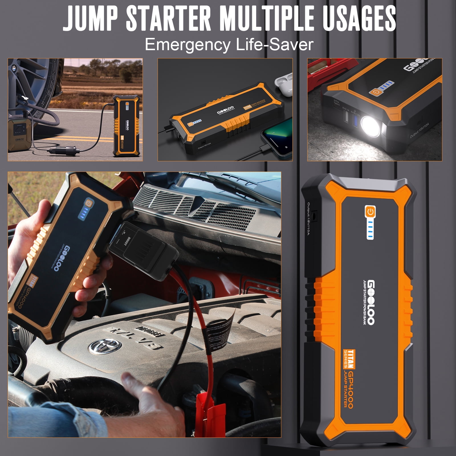 Gooloo GP4000 Portable Car Jump Starter (4000A Peak, 12V Battery Booster for Gas and 10.0L Diesel Engines) a7km3