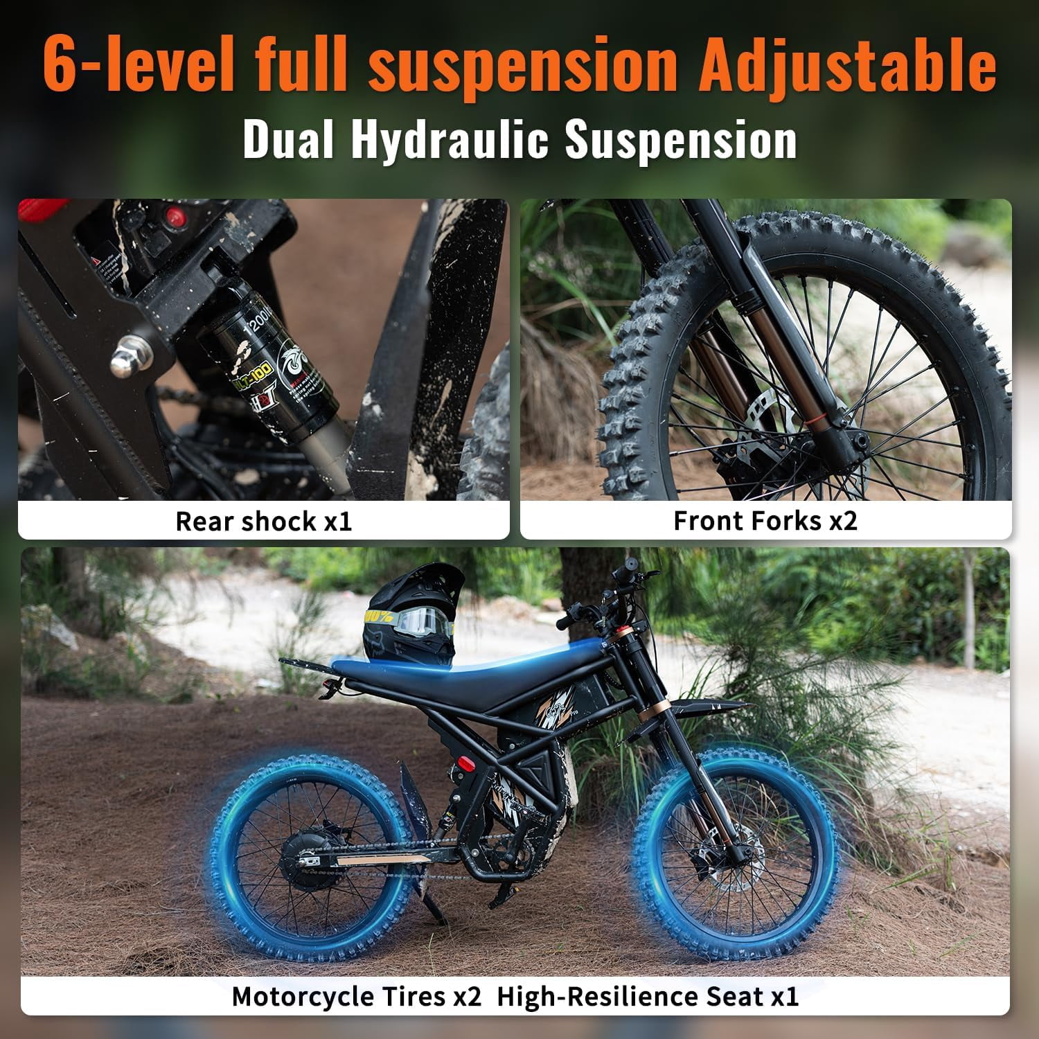 Riding'Times GT73 Pro Electric Bike, 3000W Dual Motor Off-Road E-Bike with Hydraulic Brakes (Black, 25 in x 3 in Tires) wi7x3
