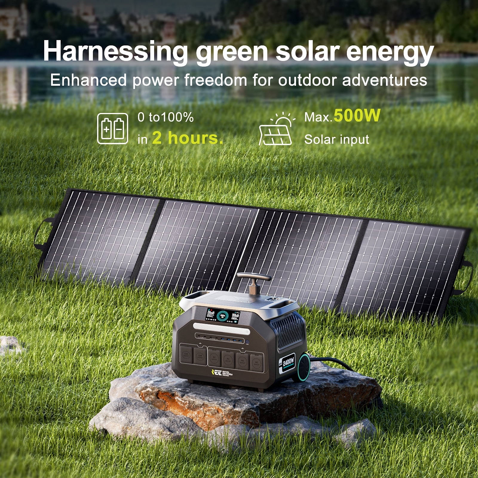 SOLTERA P2400 Solar Generator with 200W Panel, 2400W LiFePO4 Power Station, Fast Charging, APP Control, 16 Ports, UPS Battery Backup (Grey, 2048Wh) 52zmu