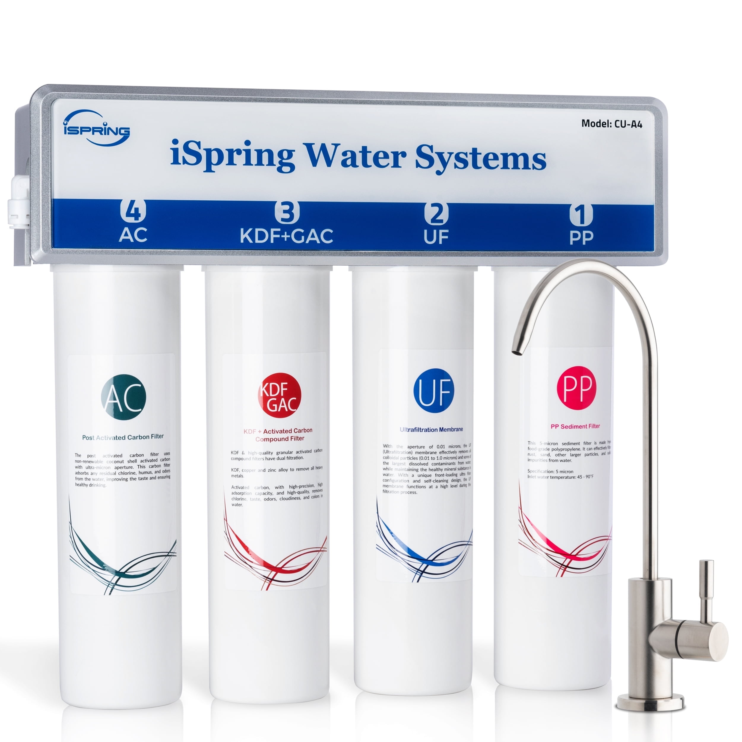 iSpring 4-Stage Under Sink Ultra-Filtration System (White, 0.01 Micron) with Brushed Nickel Faucet rozjq