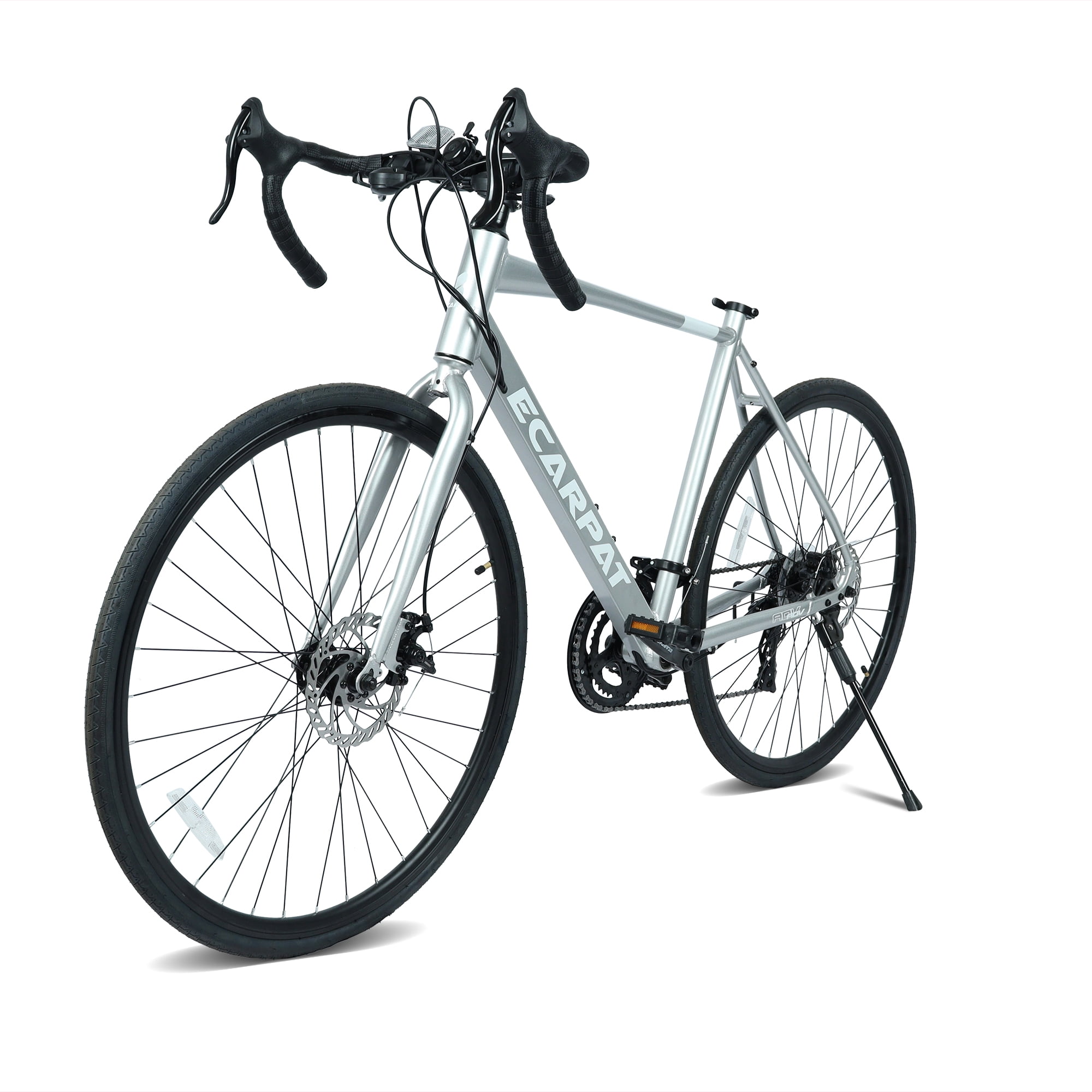 Harmie 700C Road Bike with Lightweight Aluminum Frame, 16-Speed Drivetrain and Disc Brakes (Silver, 20 in Frame) cyzhx