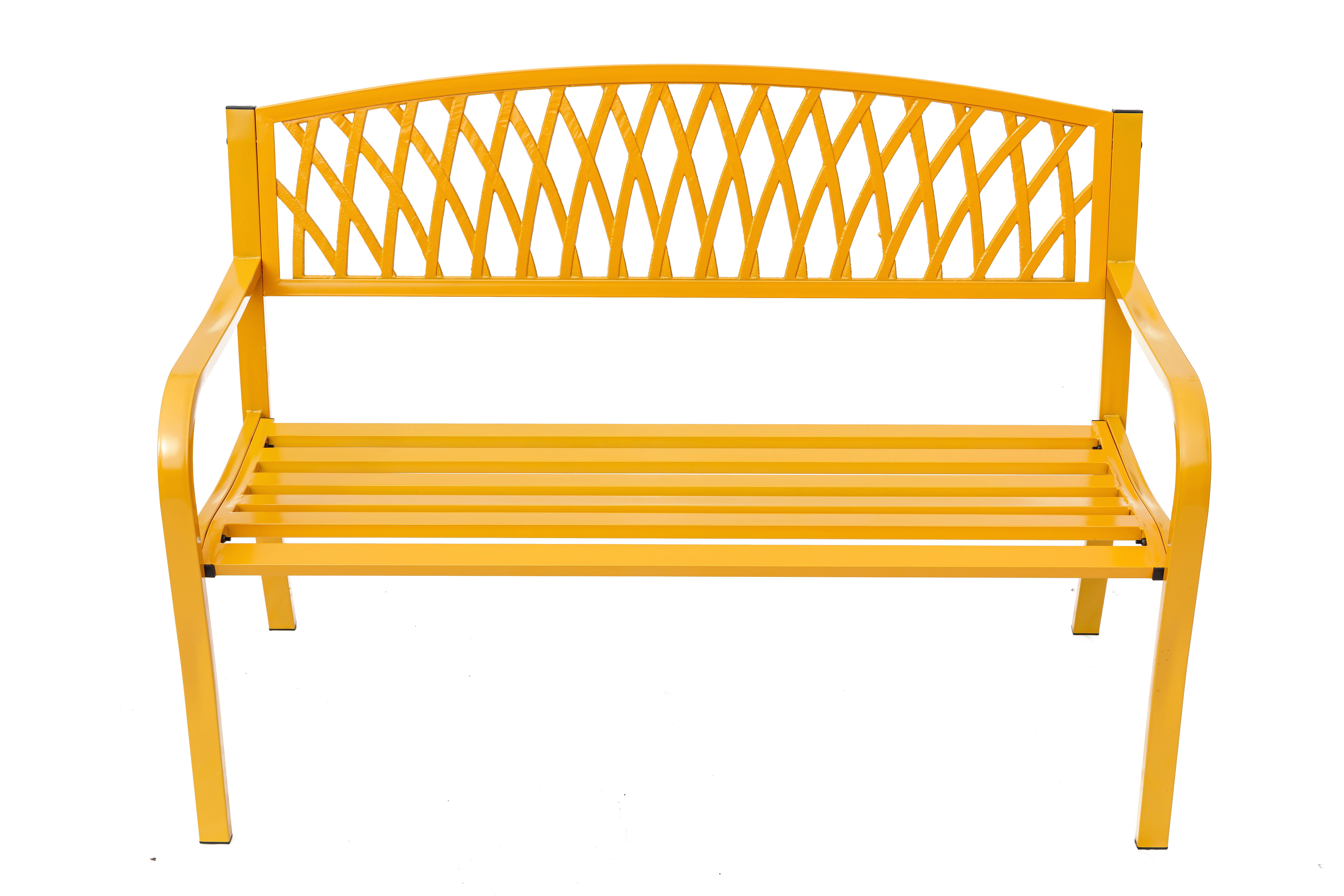 Hi-Line Gift Cast Iron Outdoor Garden Bench, Ergonomic Seating for Patio and Yard (Yellow, 50 in) mz81x