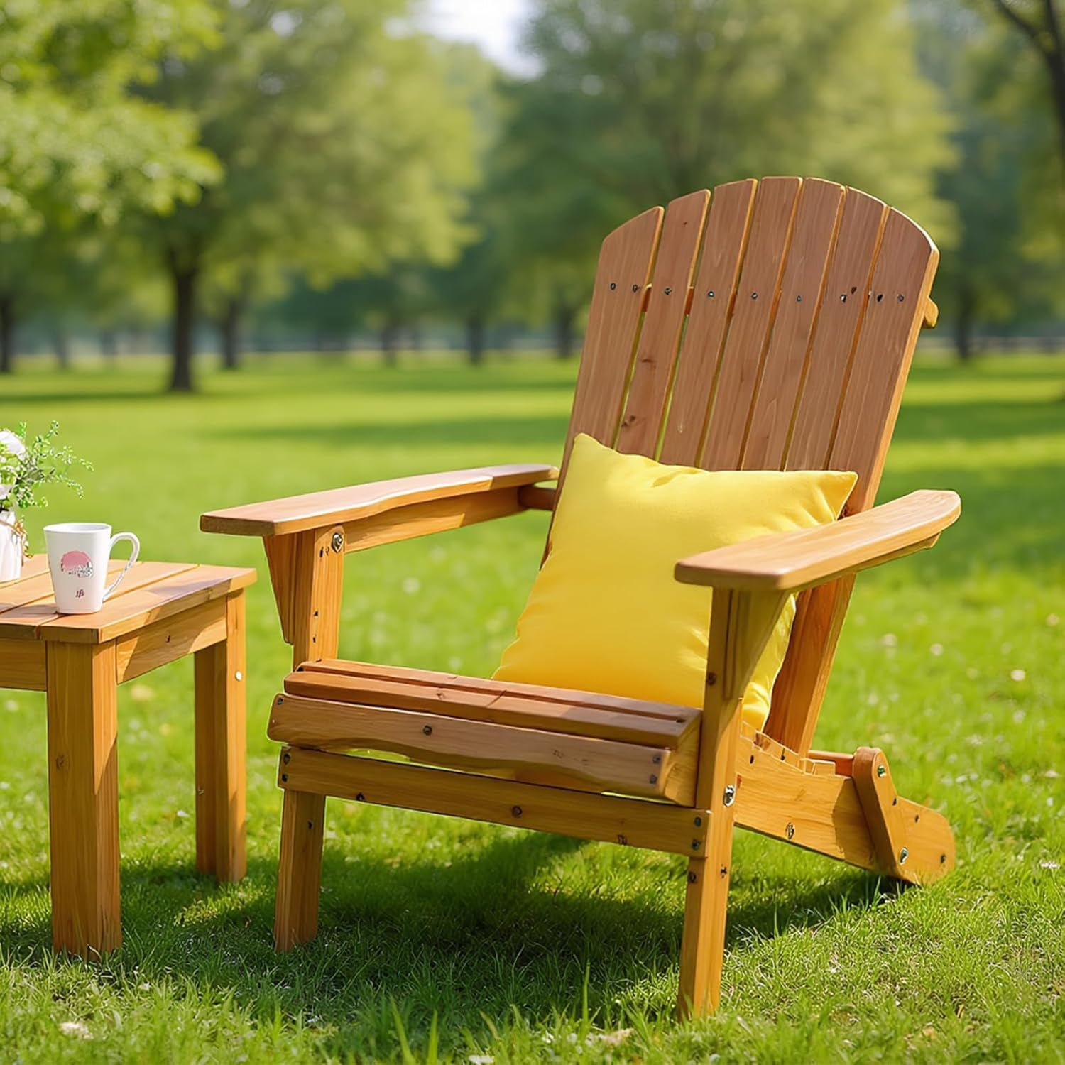 PEXMOR Folding Adirondack Chair, Heavy-Duty Wood Patio Lounge Chair for Fire Pit (Brown) 9yb8x