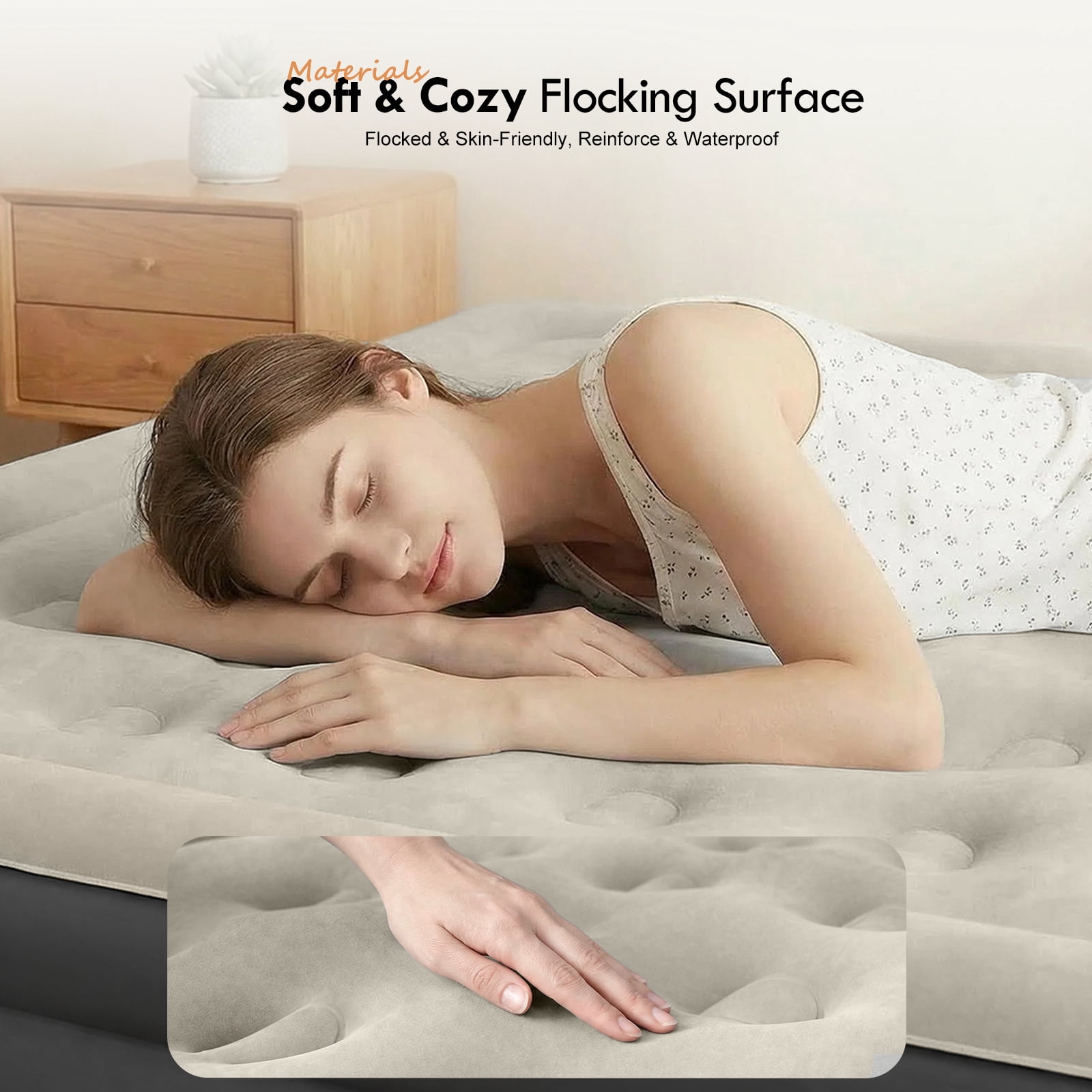 Honeydrill Queen Size Air Mattress with Headboard and Built-in Pump (80 in x 60 in x 15 in) ryihm