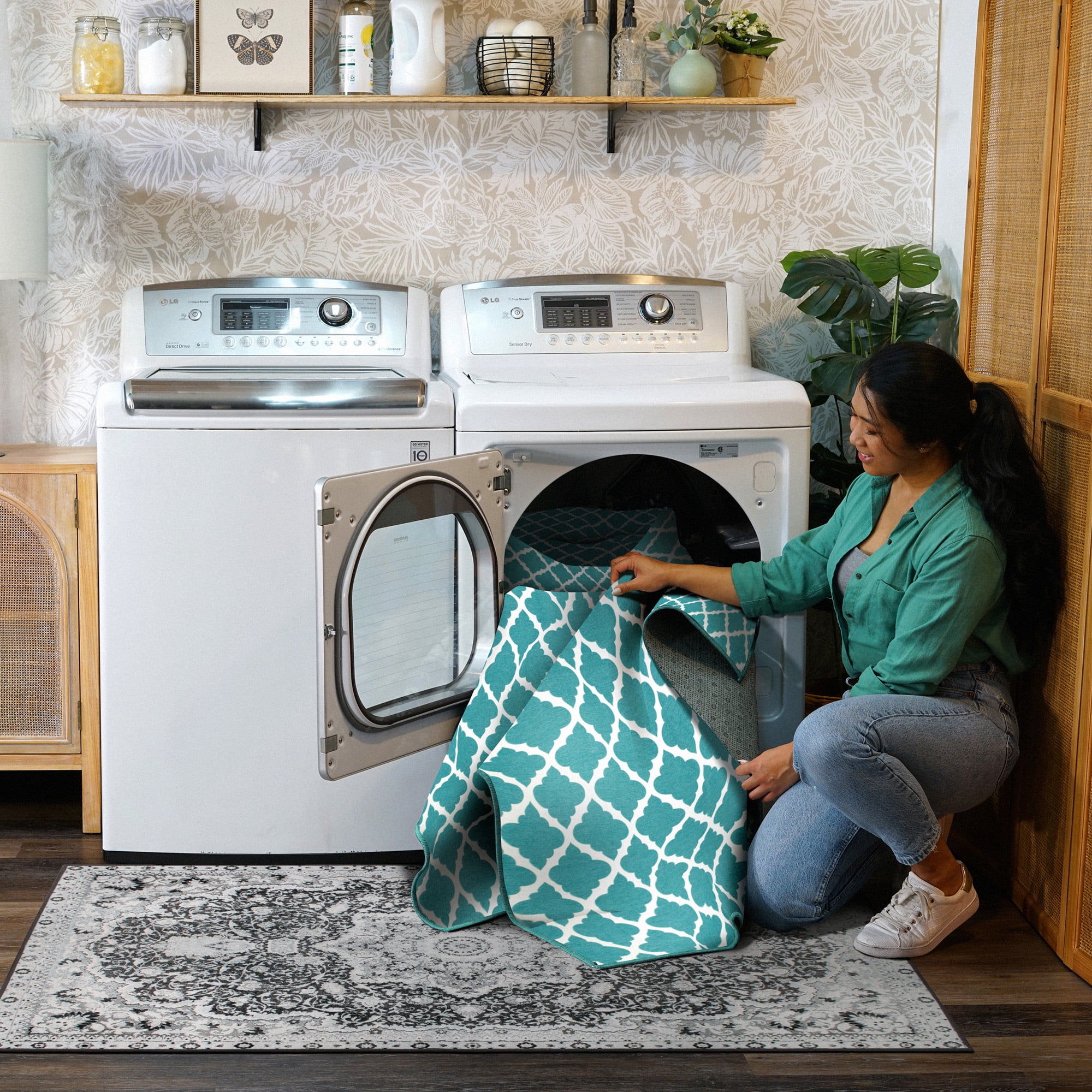 My Magic Carpet Moroccan Trellis Area Rug, Machine Washable Non-Slip Kitchen Entryway Mat (Teal, 3 ft x 5 ft) uqa3d
