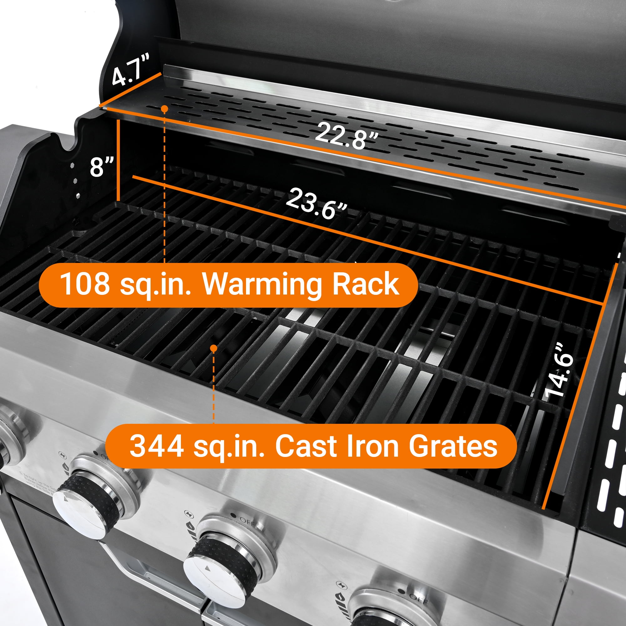 Aminy 4-Burner Propane Gas Grill with Side Burner, Stainless Steel Outdoor BBQ Grill with Lid and Wheels (Silver, 46790 BTU) 15j24