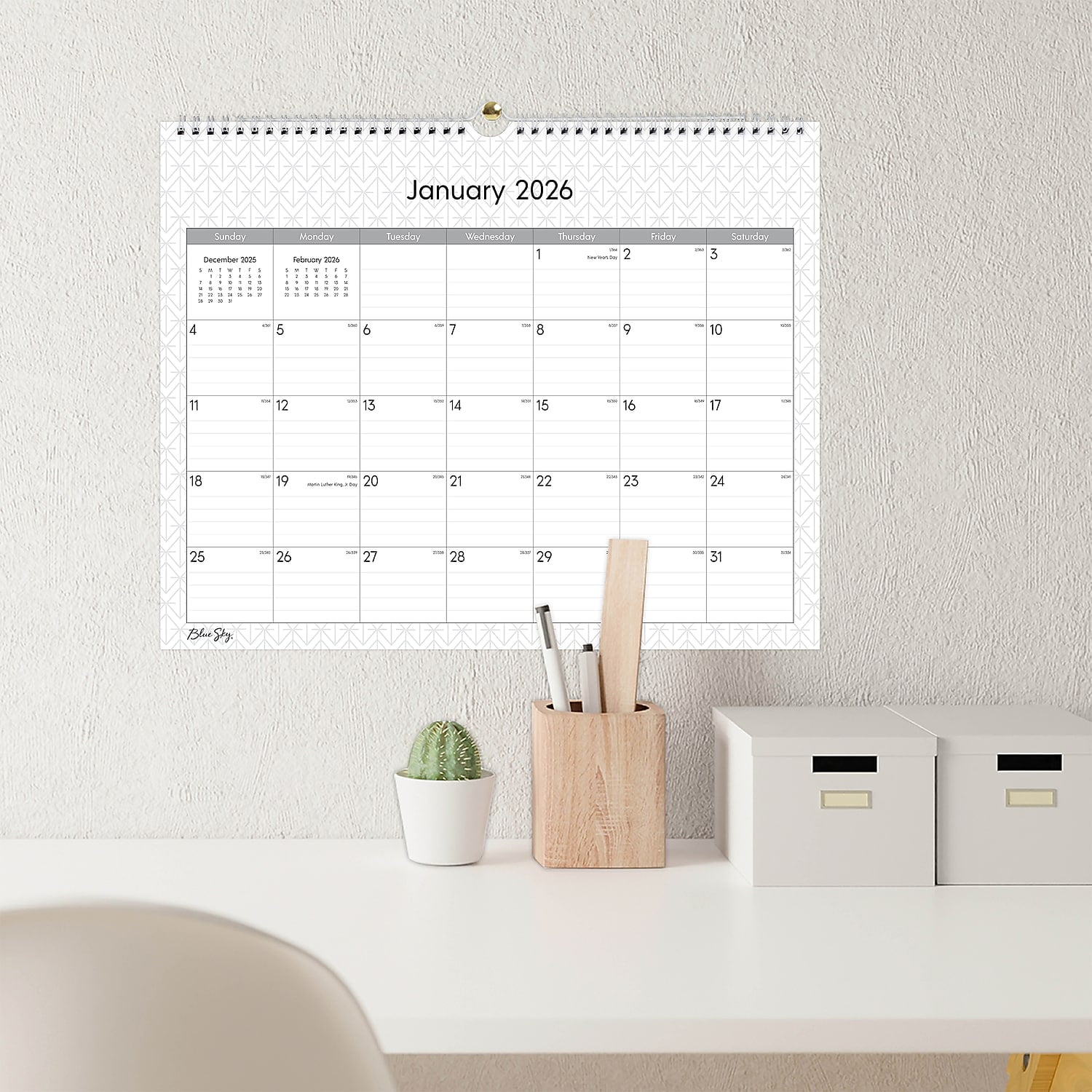 Blue Sky 2026 Monthly Wall Calendar, Enterprise Planning Edition, Professional Office Organizer (Blue, 15 in x 12 in) czdeu