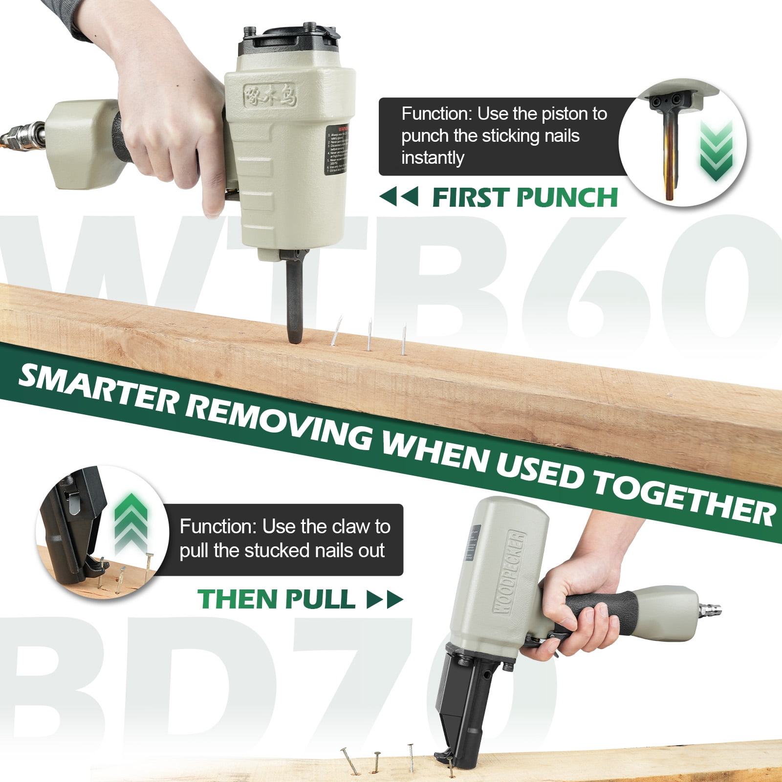 KAMSIN WTB60 Pneumatic Nail Remover Gun, Heavy Duty Air Nail Puller for Wood Recycling (0.197 in) jt89f