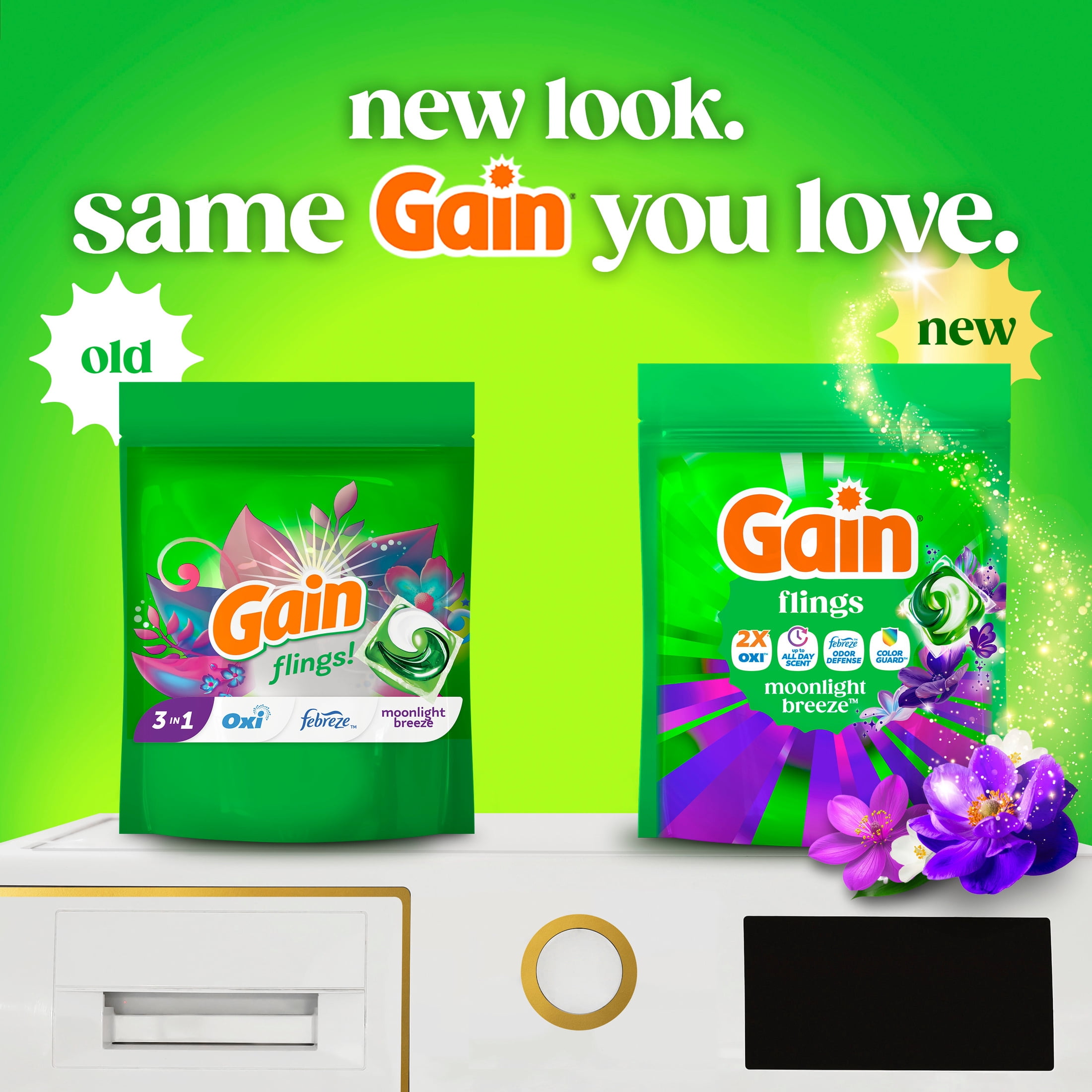 Gain Flings Laundry Detergent Pacs, 4-in-1 Oxi Boost and Febreze, Moonlight Breeze Scent (12 Count) trko2