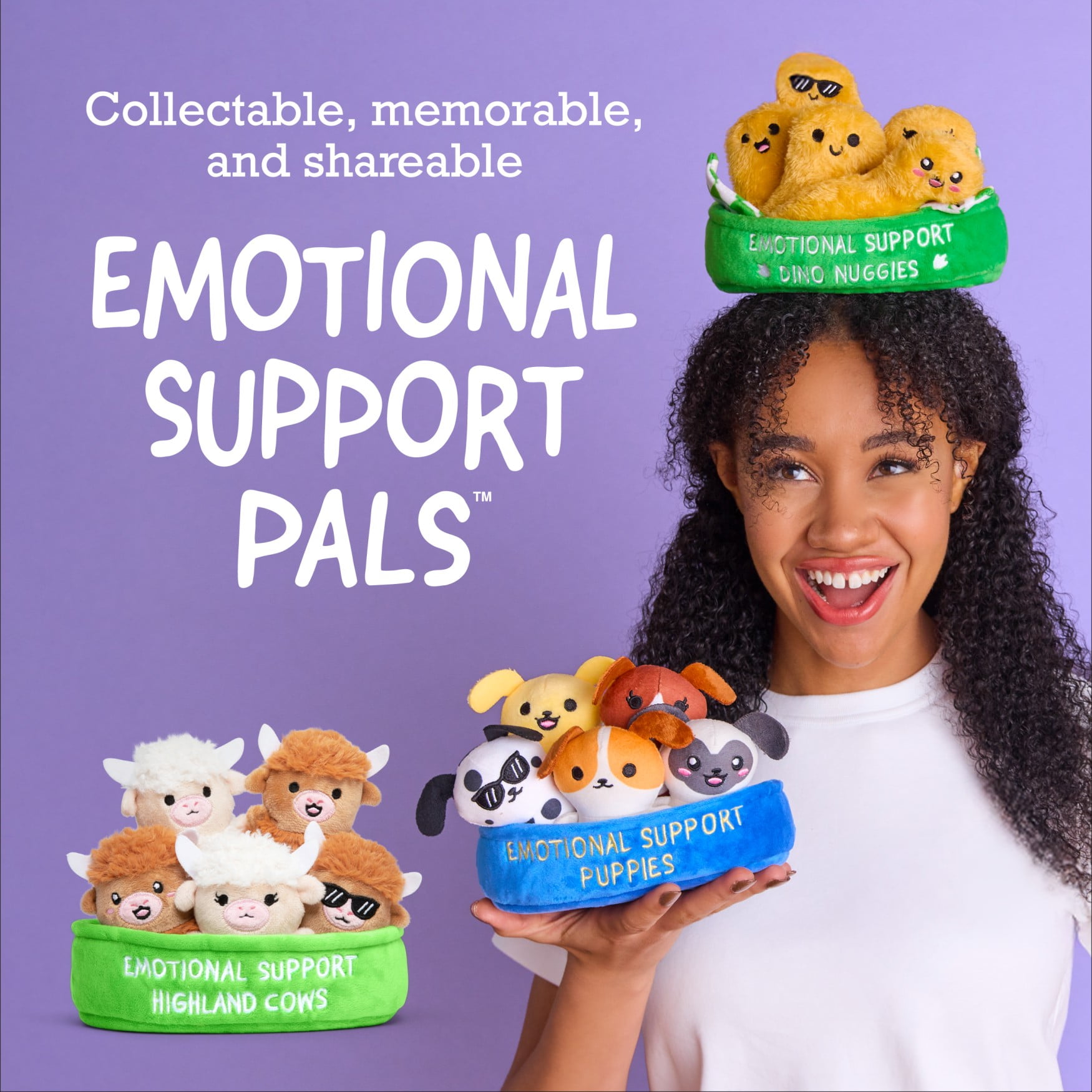 Emotional Support Pals Highland Cow Plush Set, Soft Stuffed Animal Toys with Carrying Basket (Brown, 5-Piece Set) oeqho