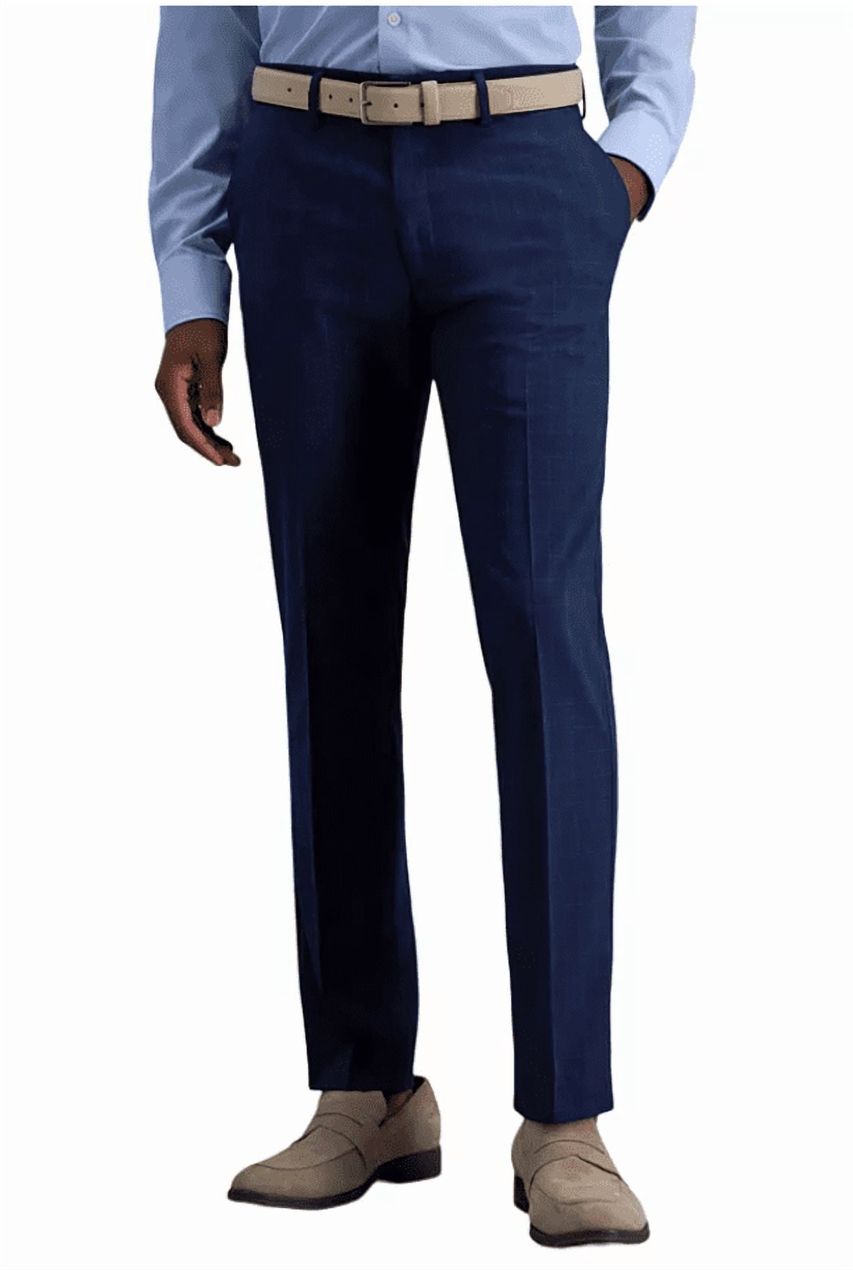 Kenneth Cole Men's Slim Fit Dress Pants Stretch Plaid Flat Front Trousers (Navy Blue, 34 in x 32 in) 6g0za