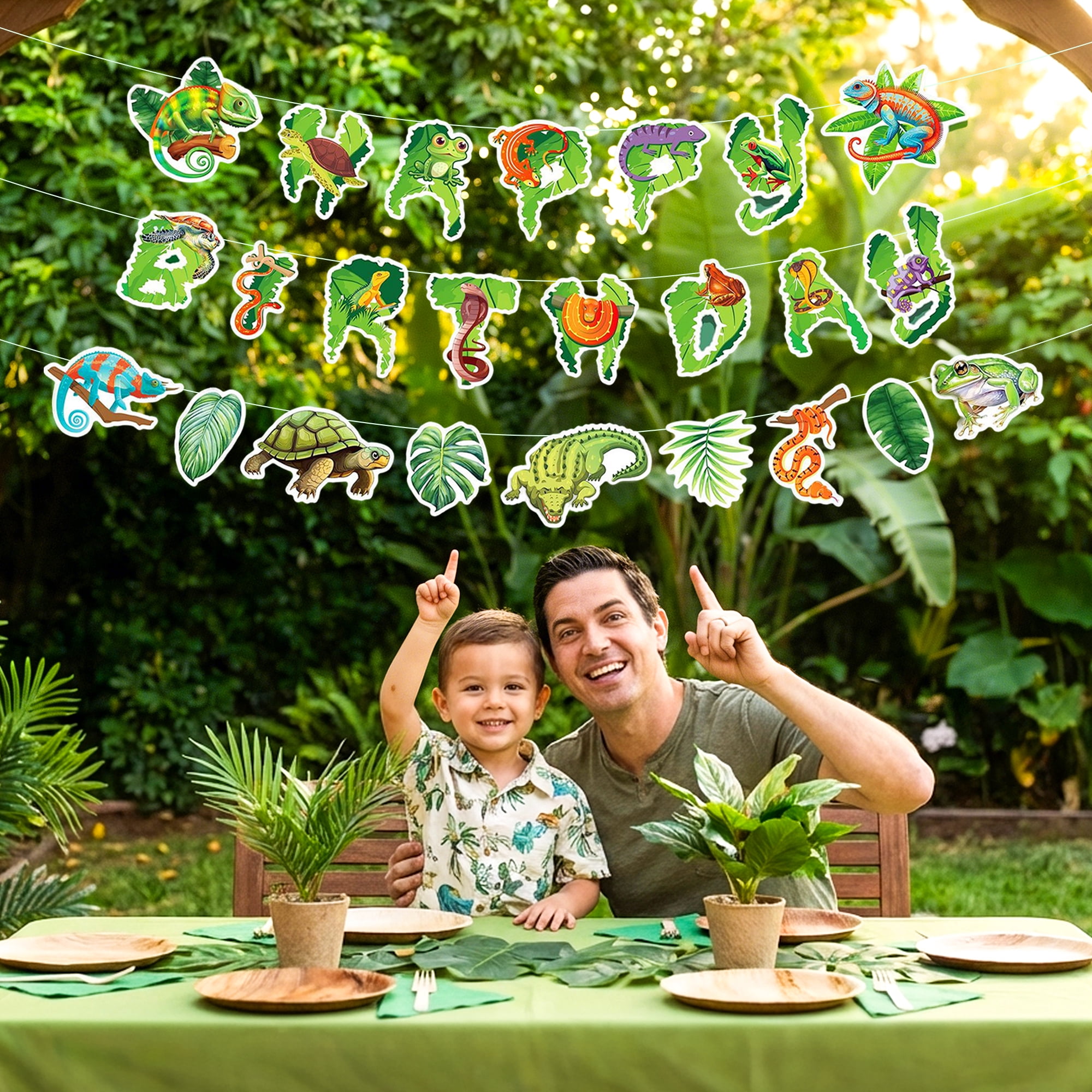 Bach And Boozy Reptile Birthday Banner Jungle Animal Theme Party Decorations (Green, 7.2 ft) hc150