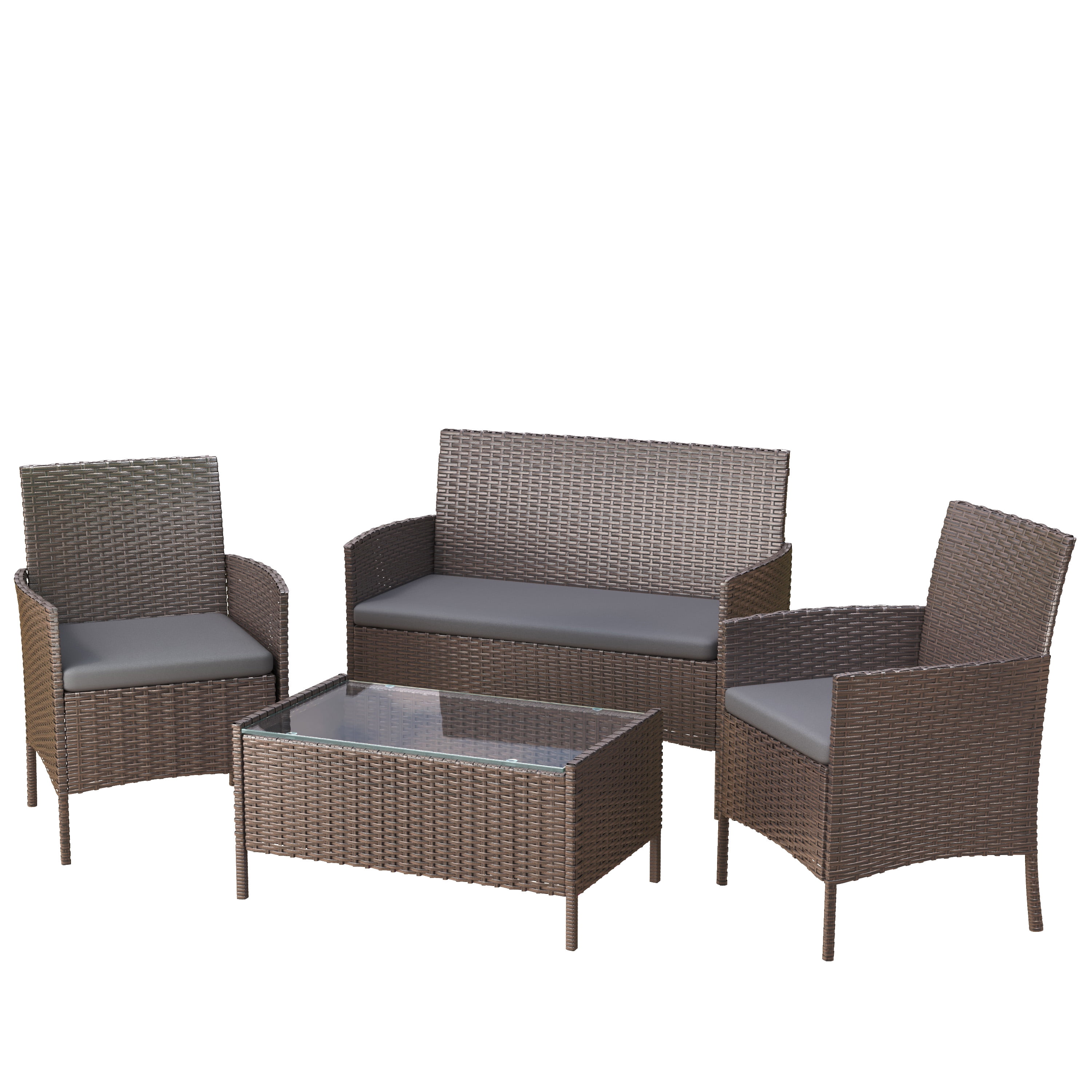 MRUAKA 4-Piece Outdoor Wicker Patio Furniture Set with Cushions and Coffee Table (Grey, 4-Piece Set) d54ge